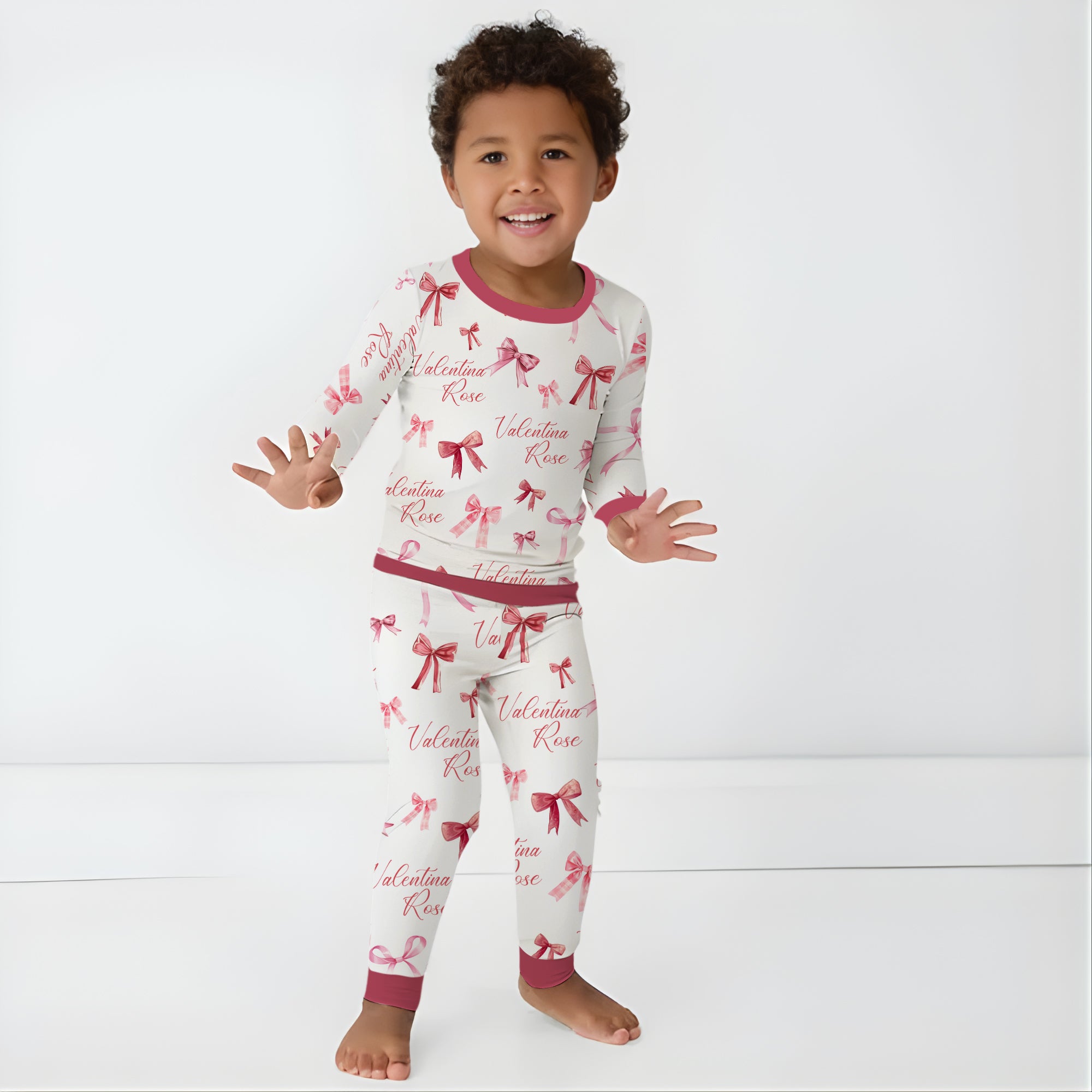 Personalized Pajama Set in White Coquette Bow