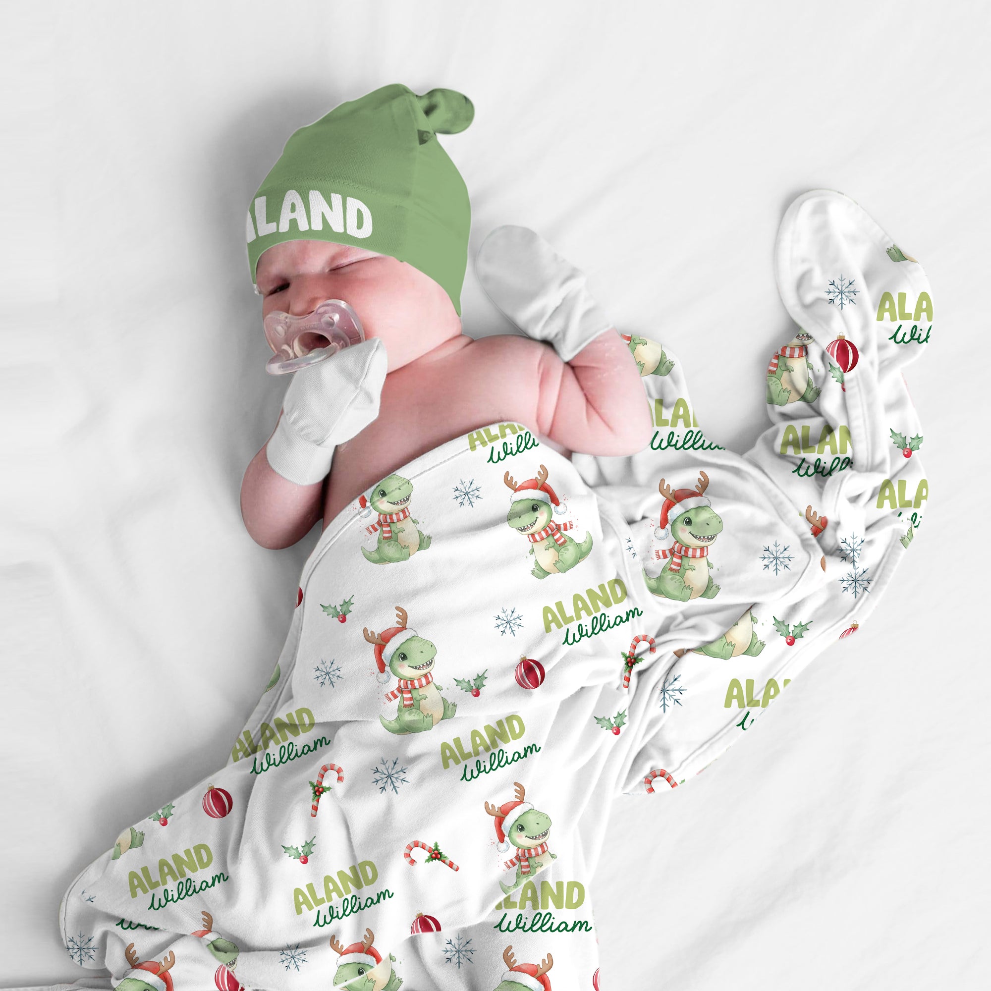 Personalized Swaddle in Dinosaur's Christmas