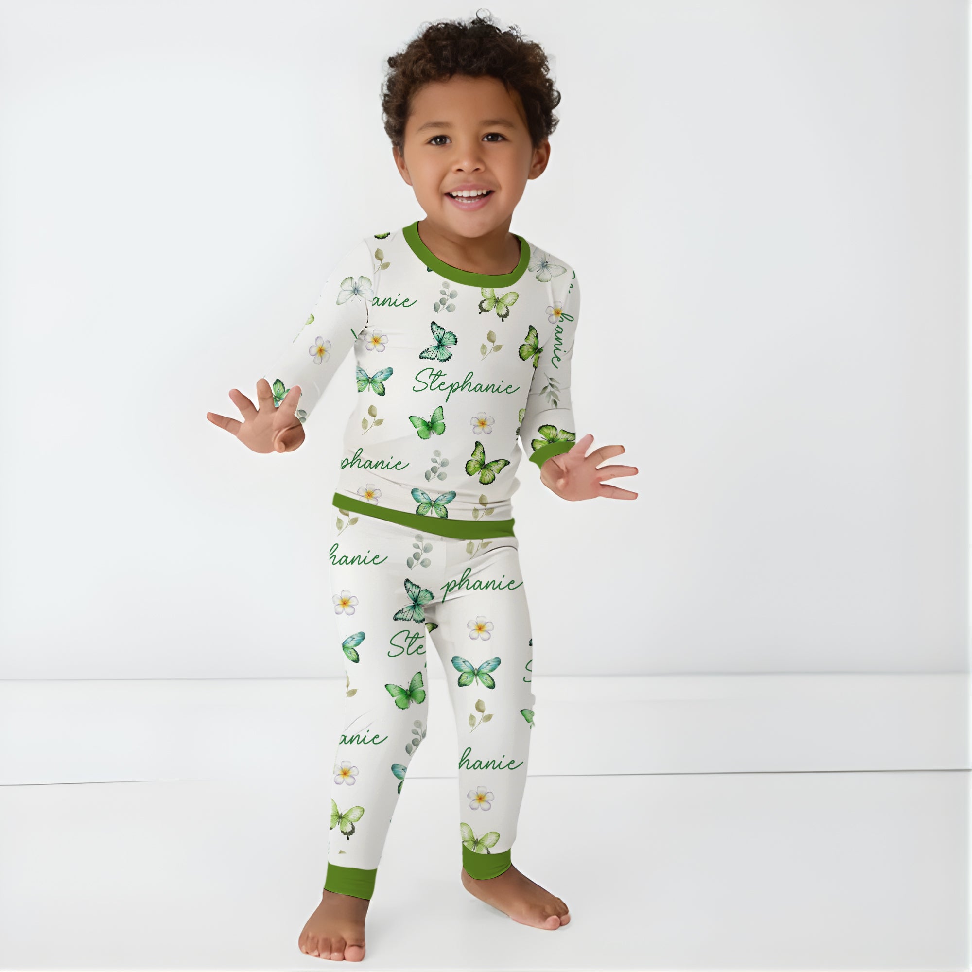 Personalized Pajama Set in Green Butterfly