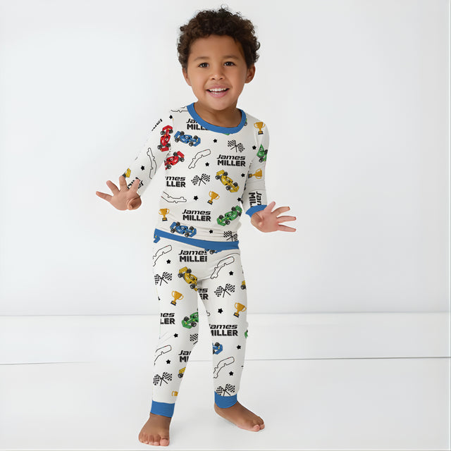 Personalized Baby Pajama Set in Pit Crew