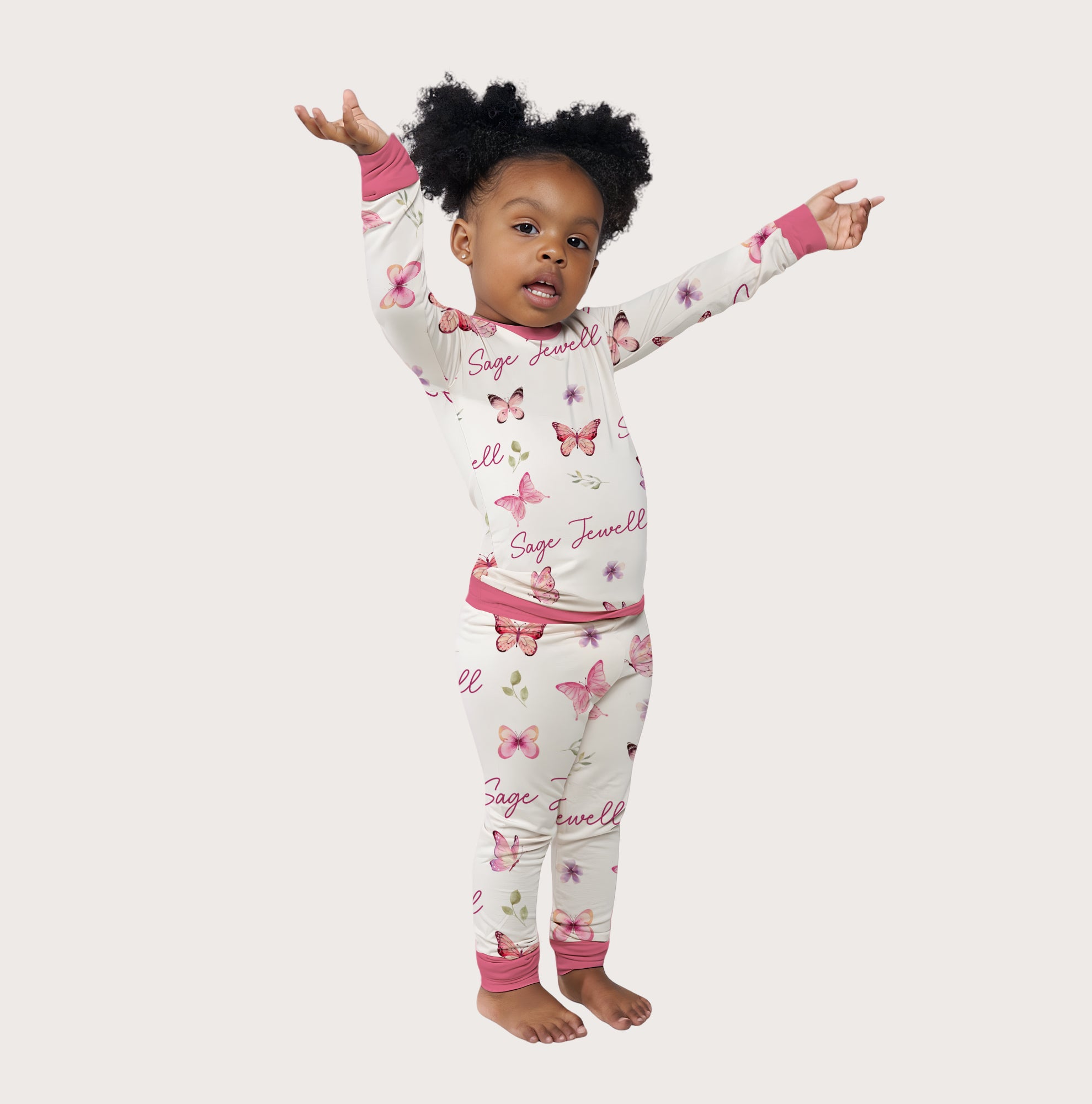 Personalized Pajama Set in Pink Butterfly