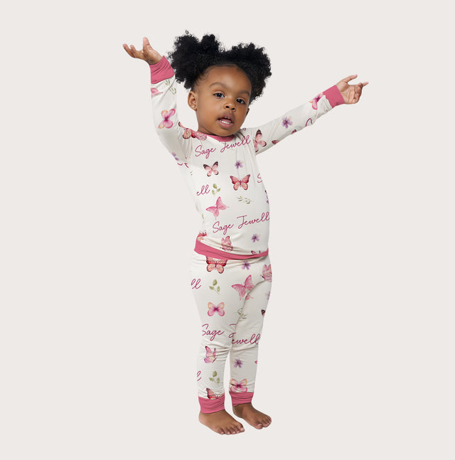 Personalized Baby Pajama Set in Pink Butterfly