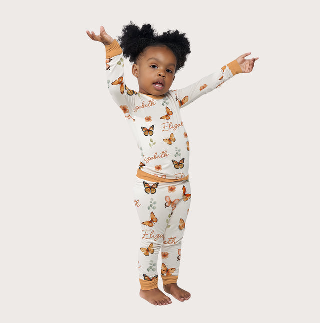 Personalized Baby Pajama Set in Orange Butterfly