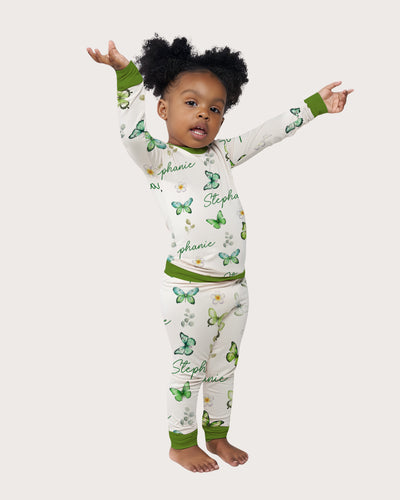 Personalized Baby Pajama Set in Green Butterfly
