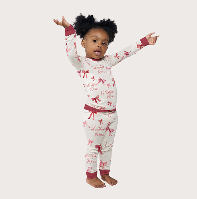 Personalized Baby Pajama Set in White Coquette Bow