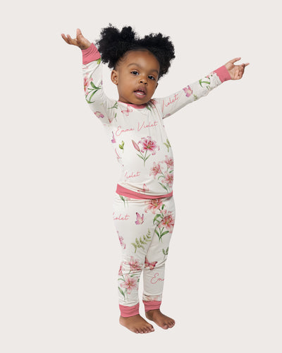 Personalized Baby Pajama Set in Pink Lilys