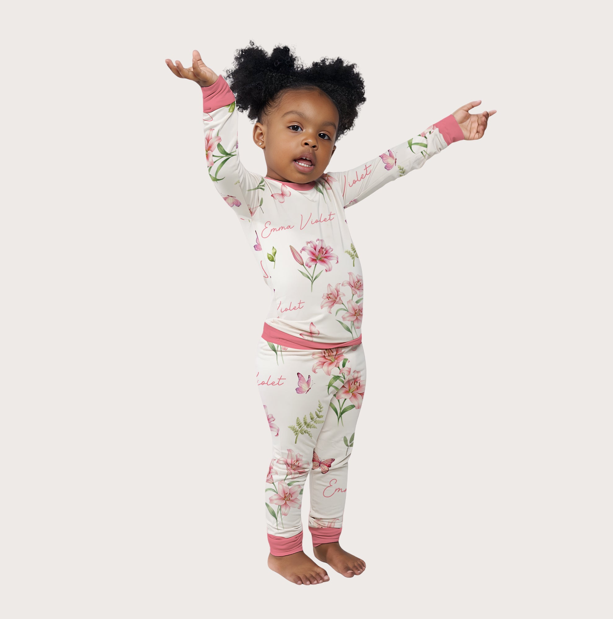 Personalized Pajama Set in Pink Lilys