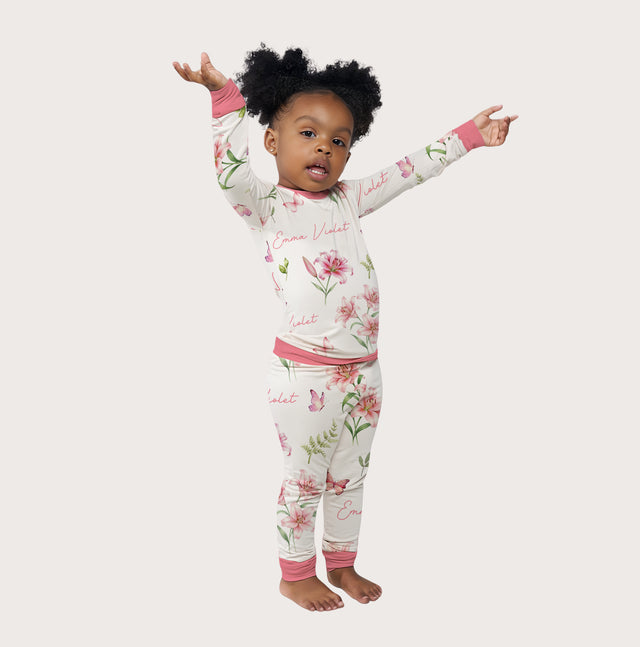 Personalized Baby Pajama Set in Pink Lilys