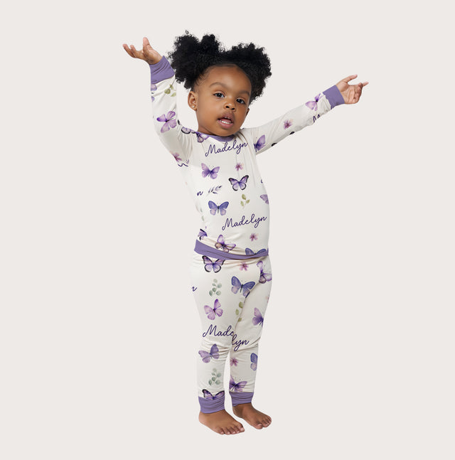 Personalized Baby Pajama Set in Purple Butterfly