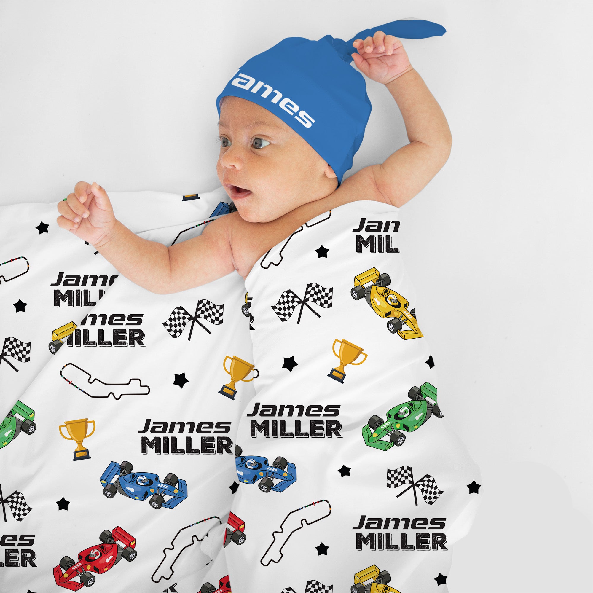 Personalized Swaddle in Pit Crew