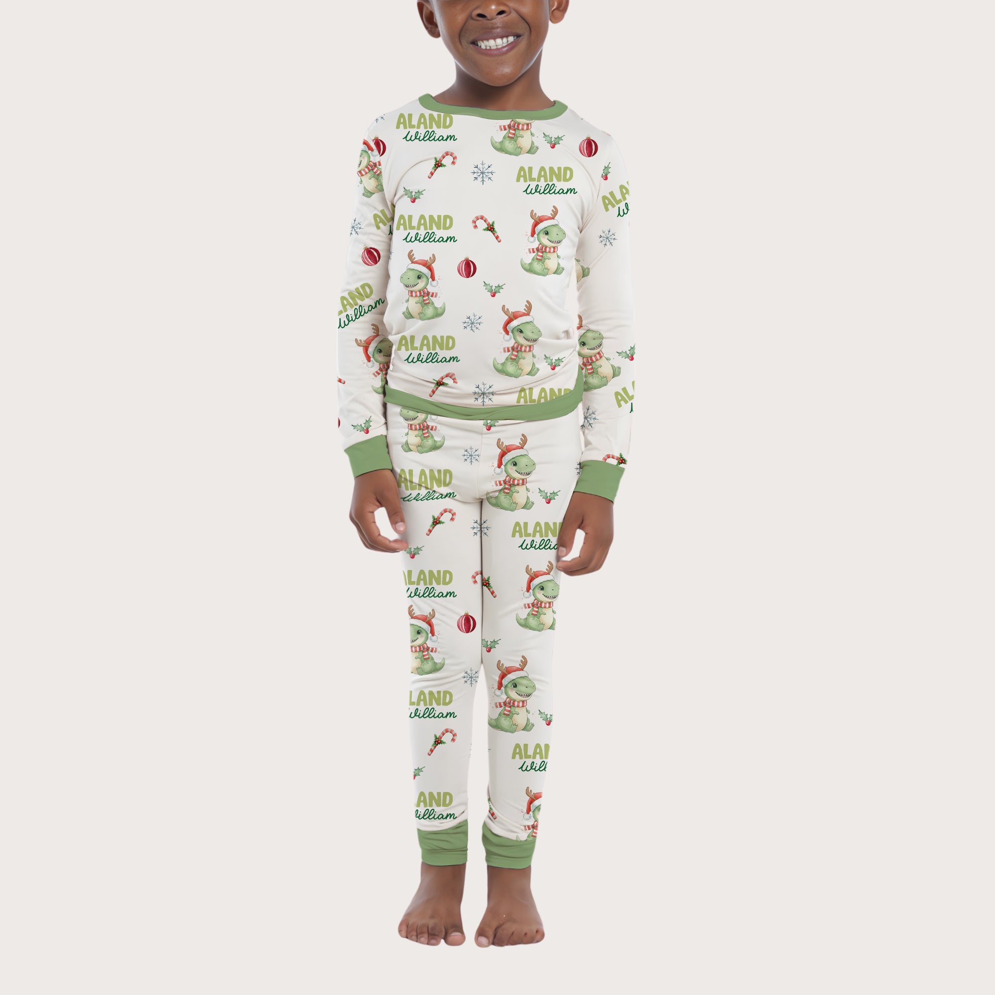 Personalized Pajama Set in Dinosaur's Christmas