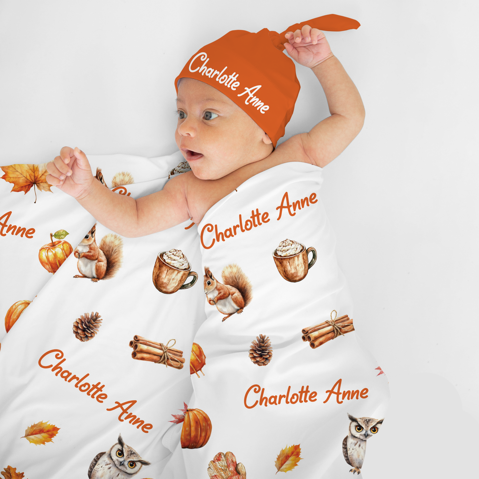 Personalized Swaddle Blanket in Fall Cottage