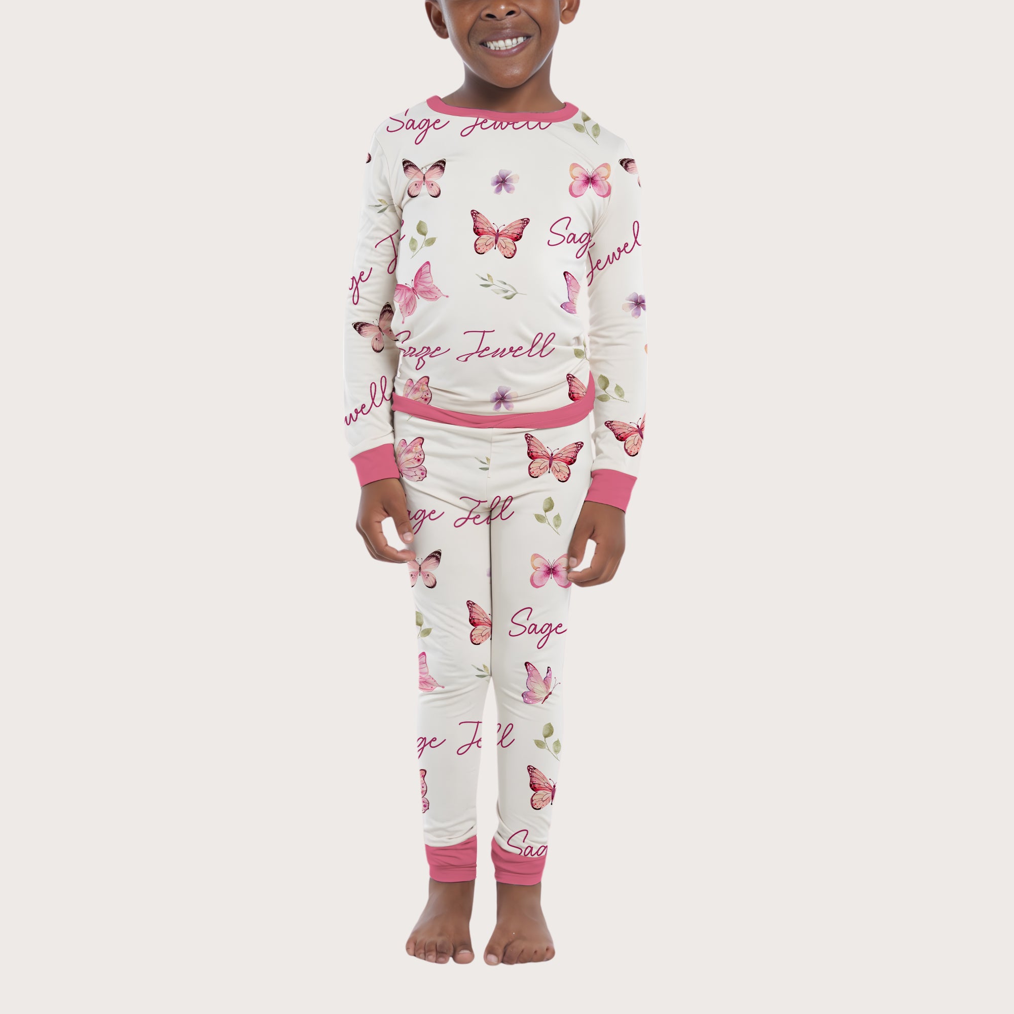 Personalized Pajama Set in Pink Butterfly