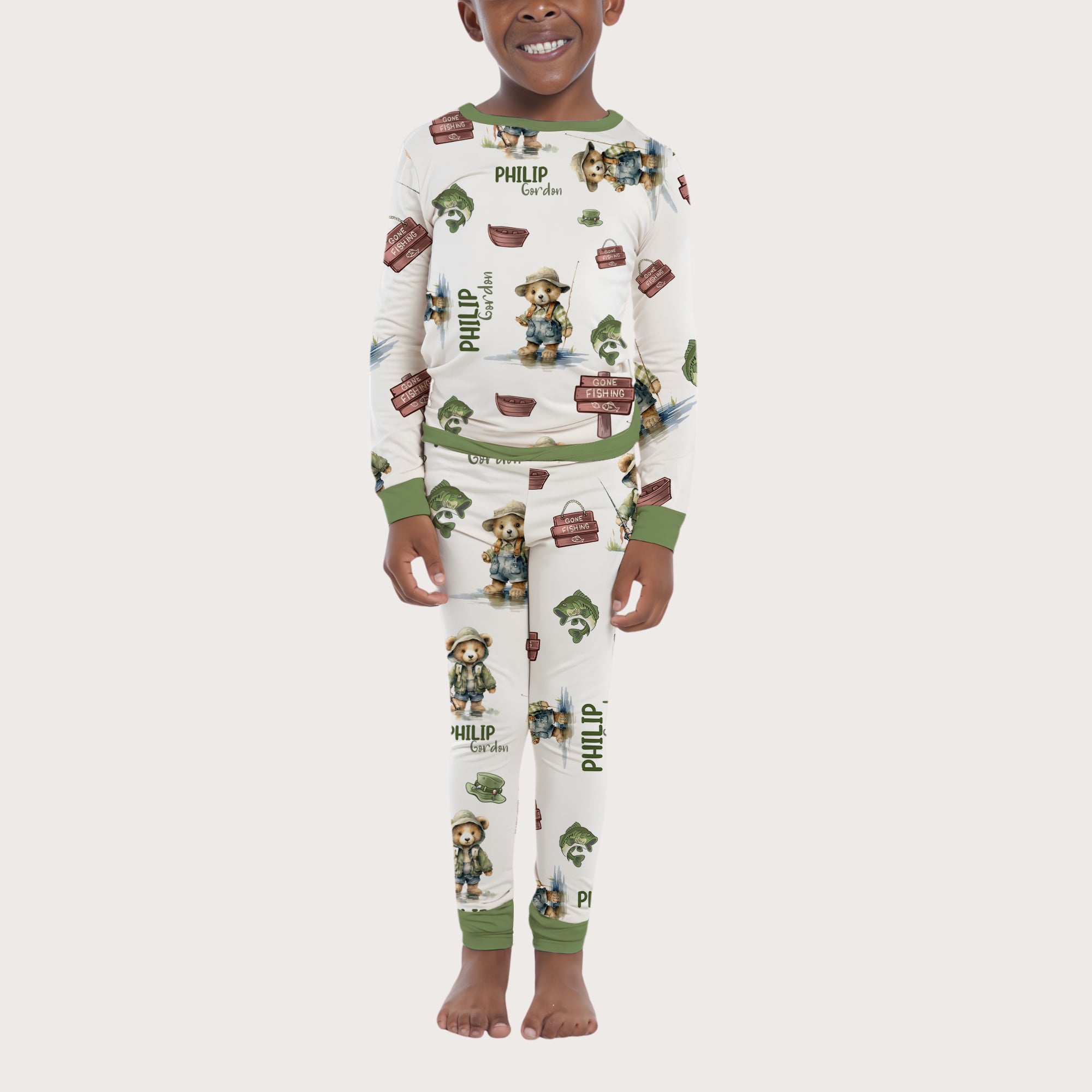 Personalized Pajama Set in Bear Fishing
