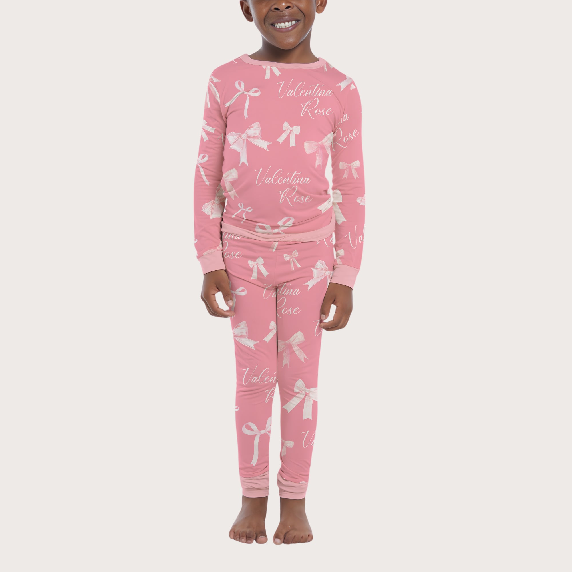 Personalized Pajama Set in Pink Coquette Bow