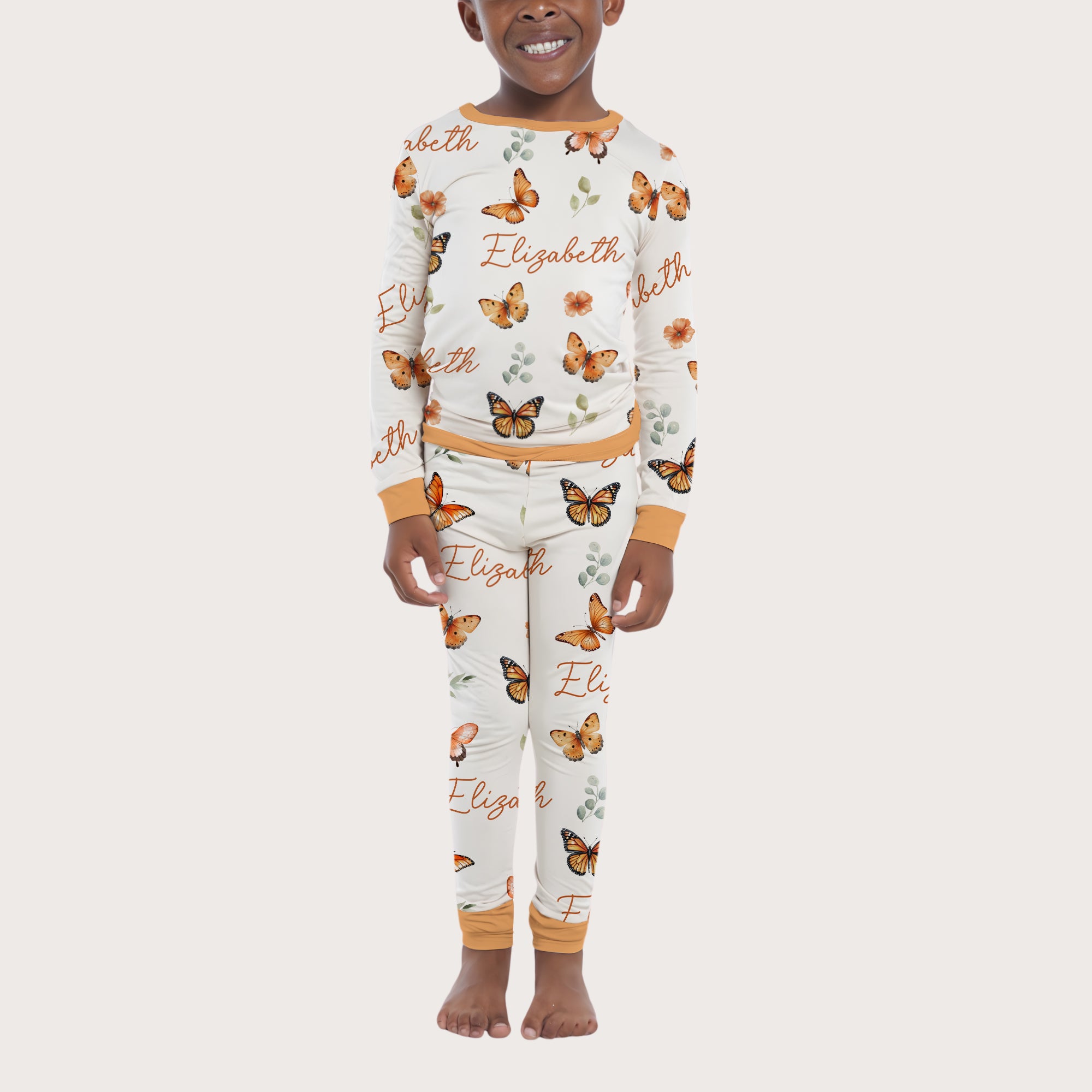 Personalized Pajama Set in Orange Butterfly