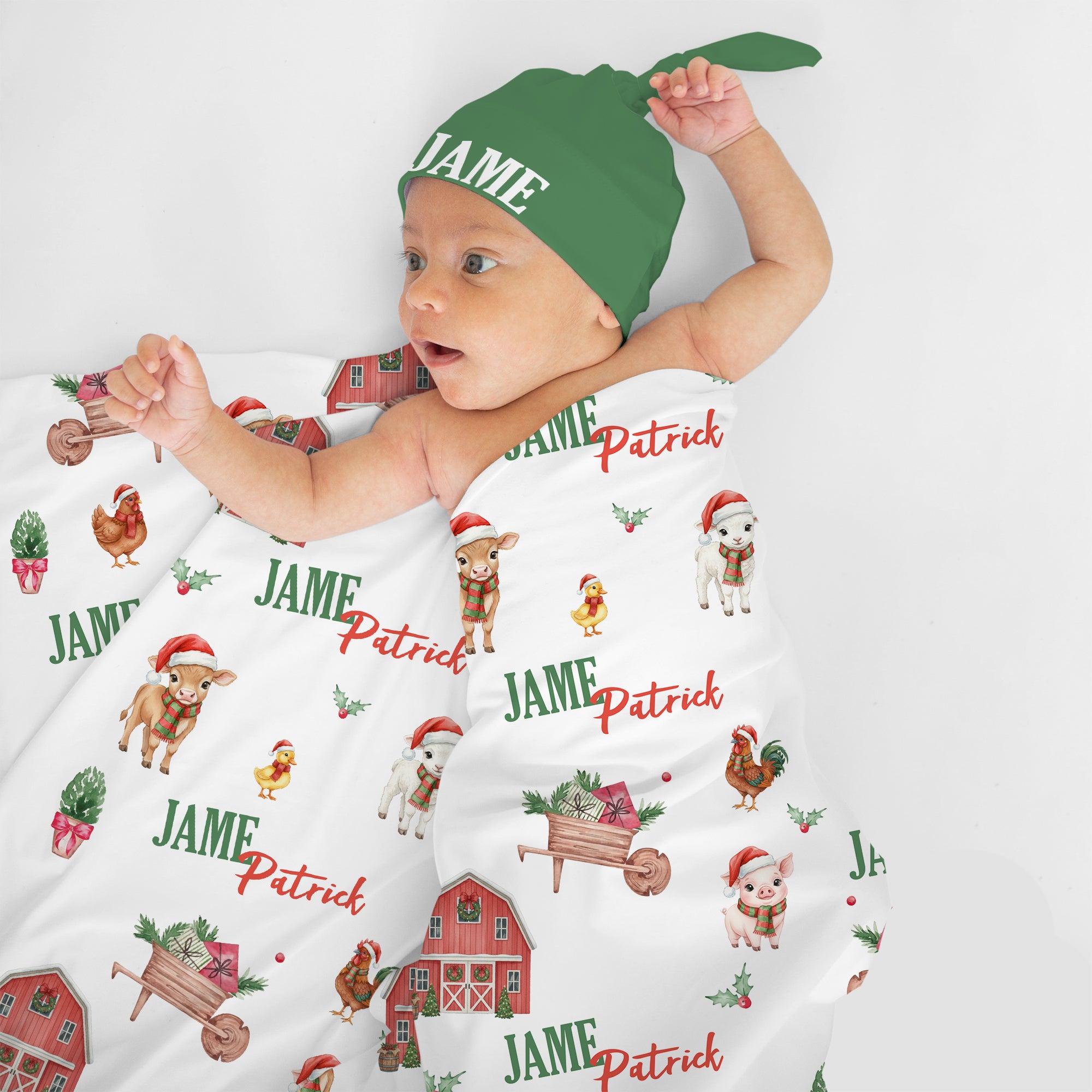 Personalized Swaddle Blanket in Xmas Farm