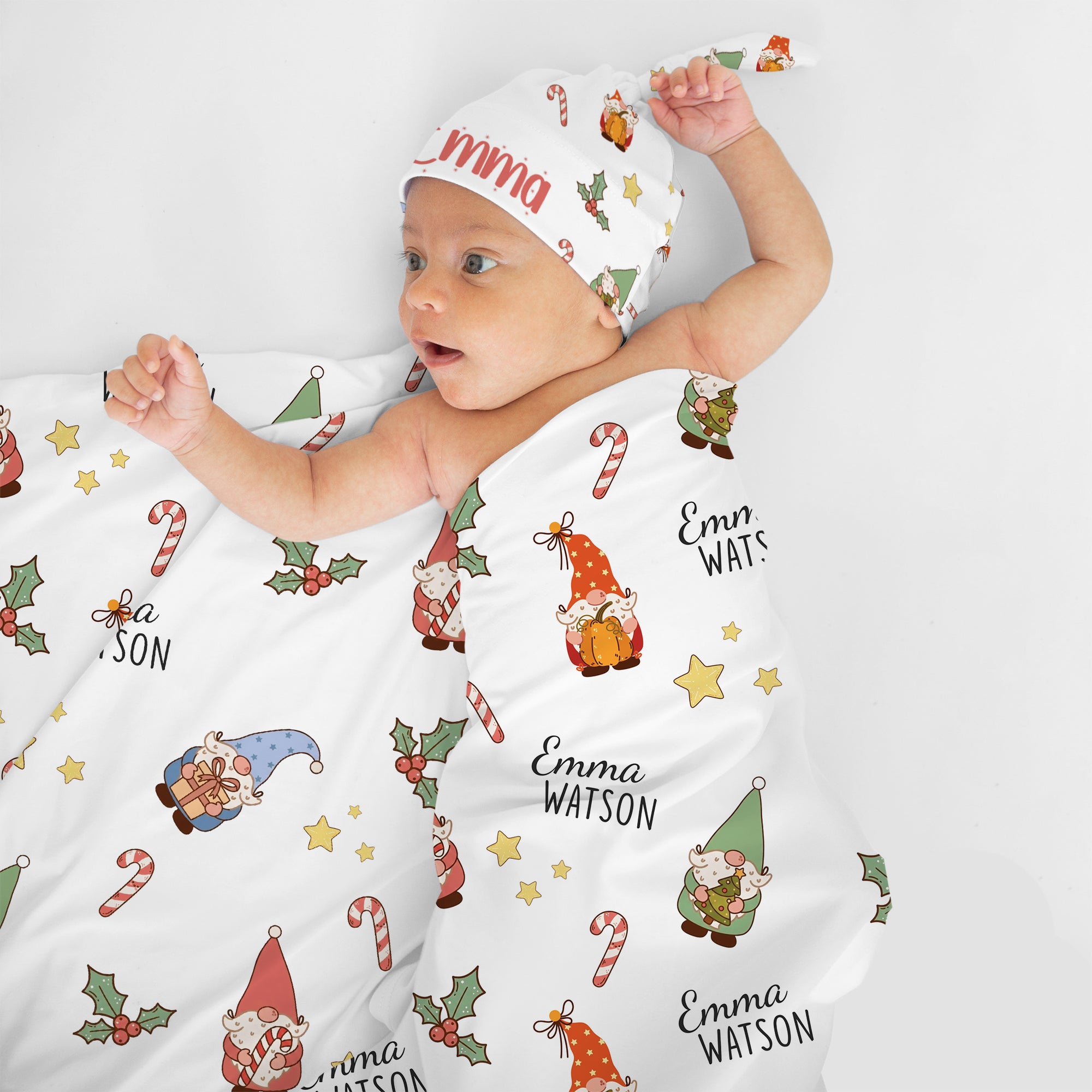 Personalized Knotted Hat in Christmas Gnomes