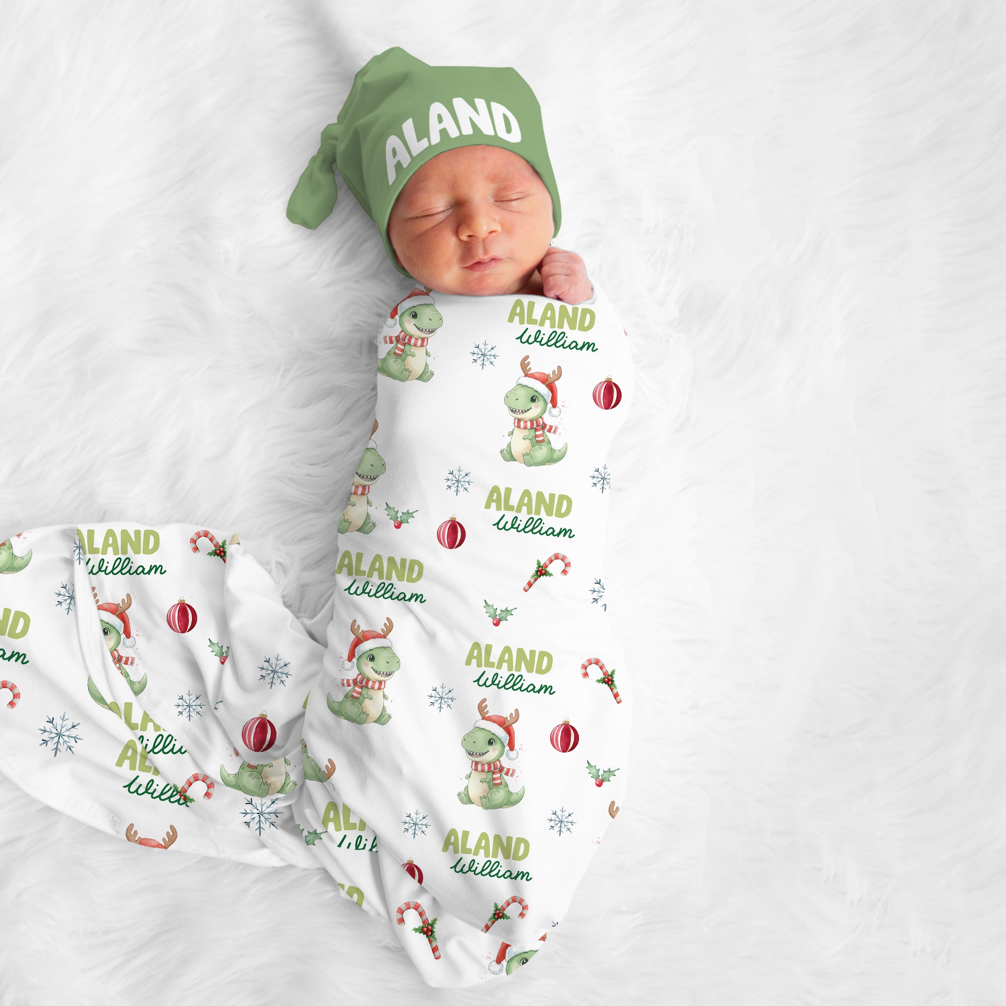 Personalized Swaddle in Dinosaur's Christmas
