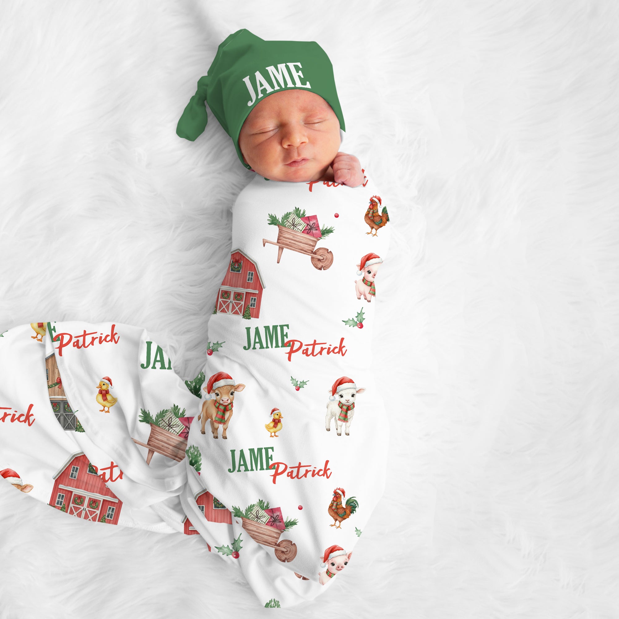 Personalized Swaddle Blanket in Xmas Farm