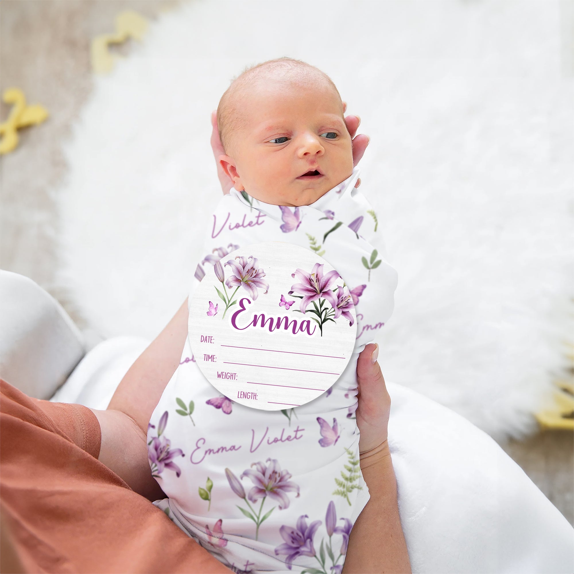 Personalized Wood Sign in Purple Lilys