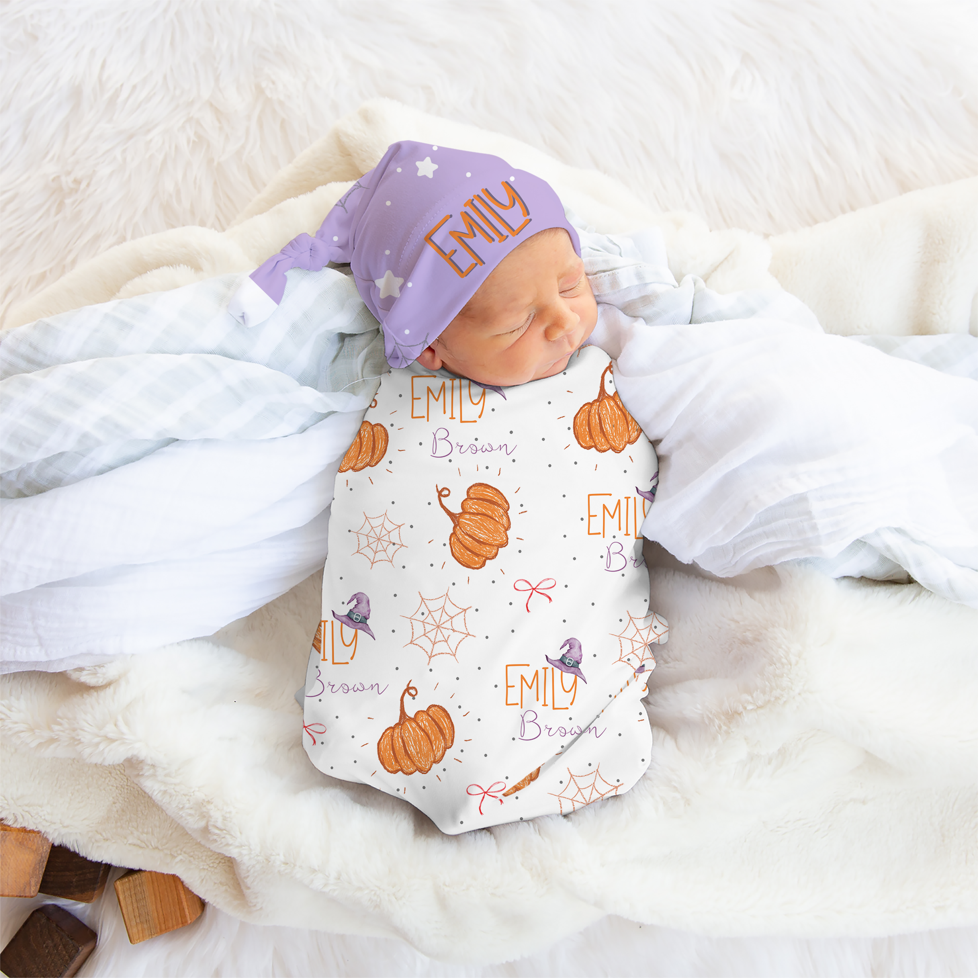 Personalized Knotted Hat in Pumpkin Stardust