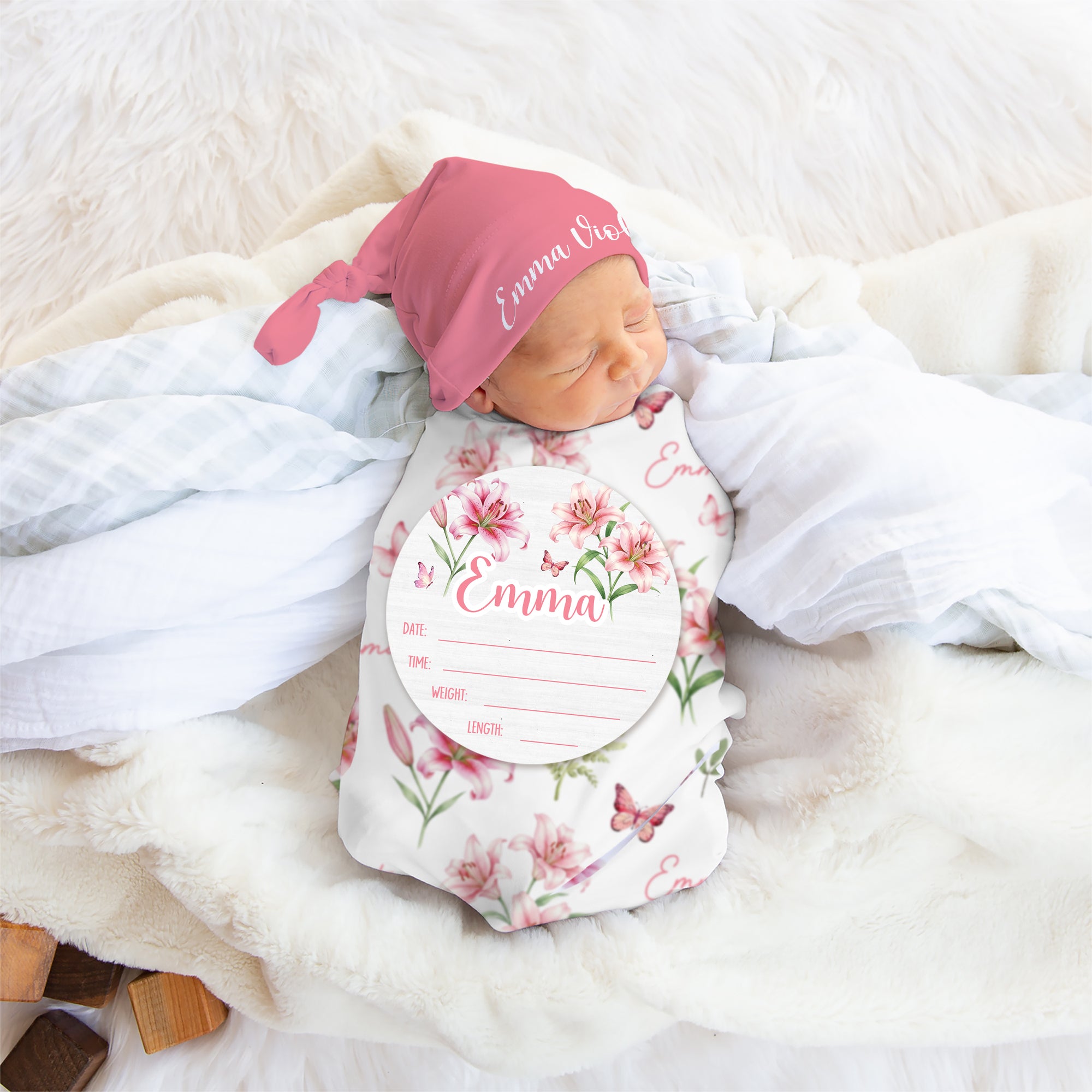 Personalized Wood Sign in Pink Lilys