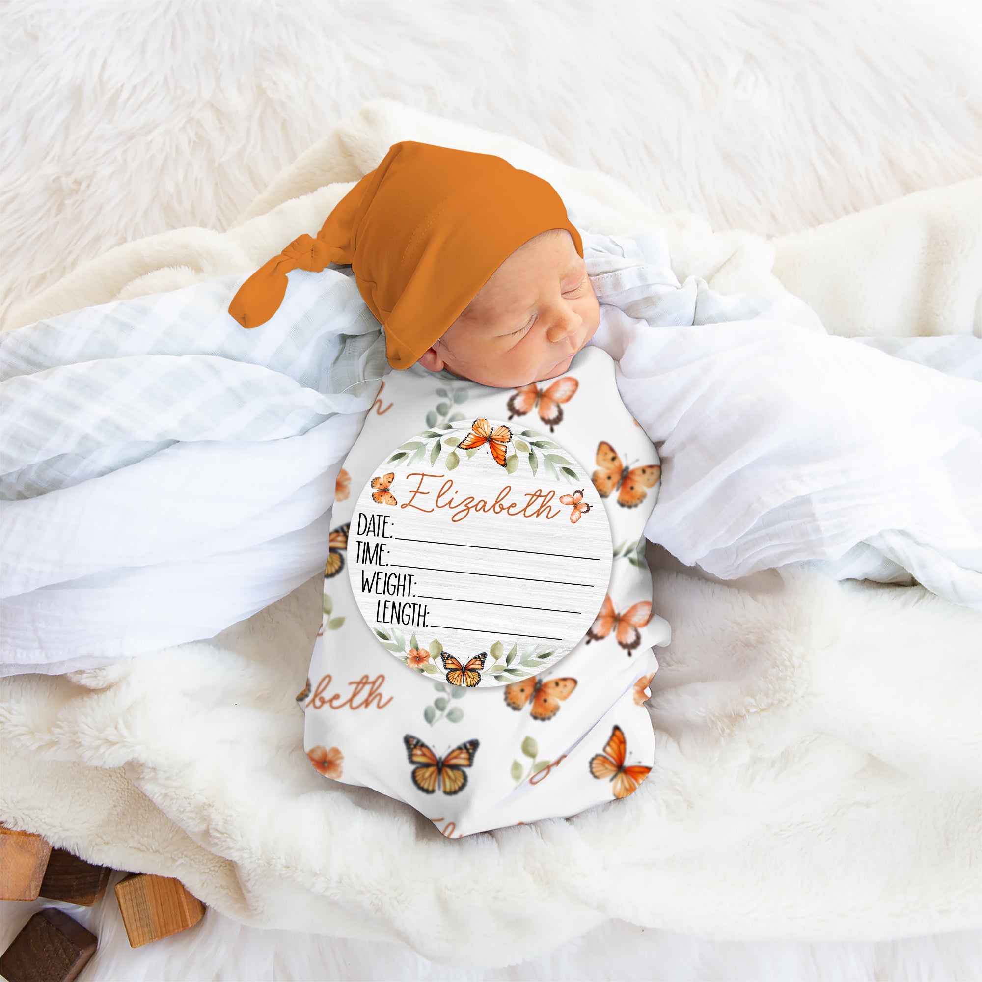 Personalized Wood Sign in Orange Butterfly