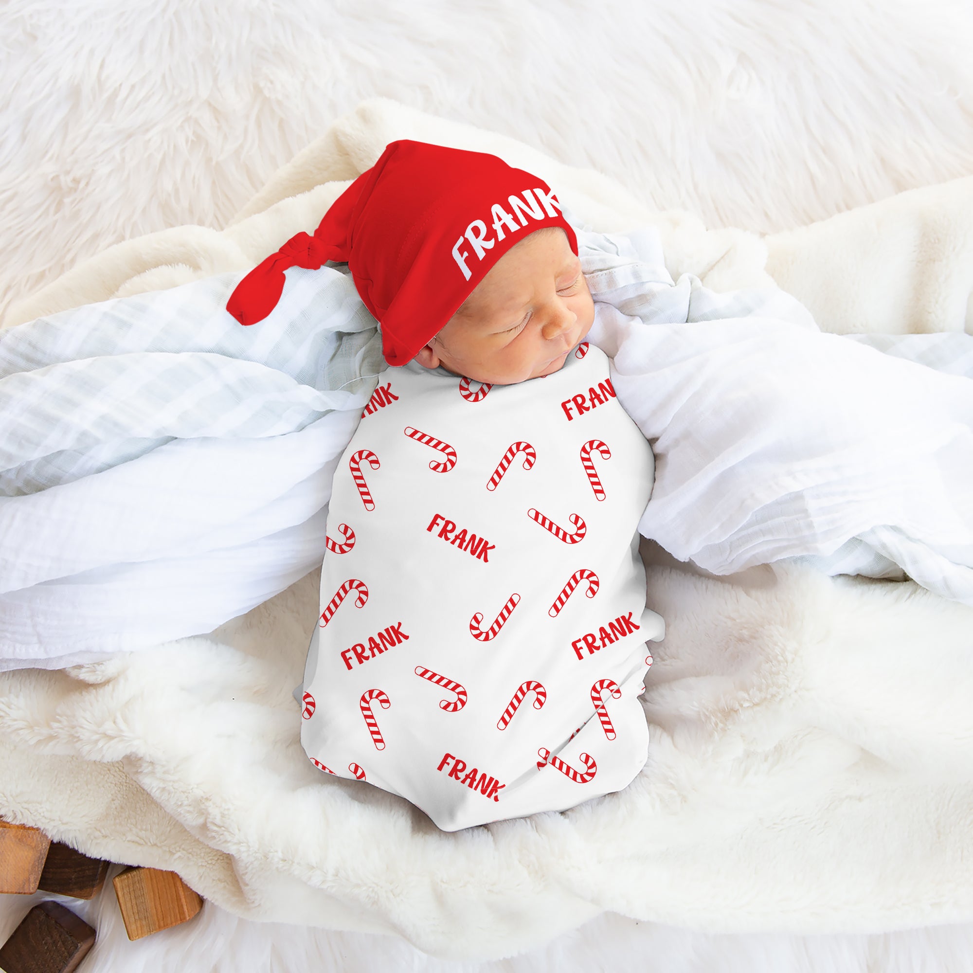 Personalized Swaddle in Candy Cane