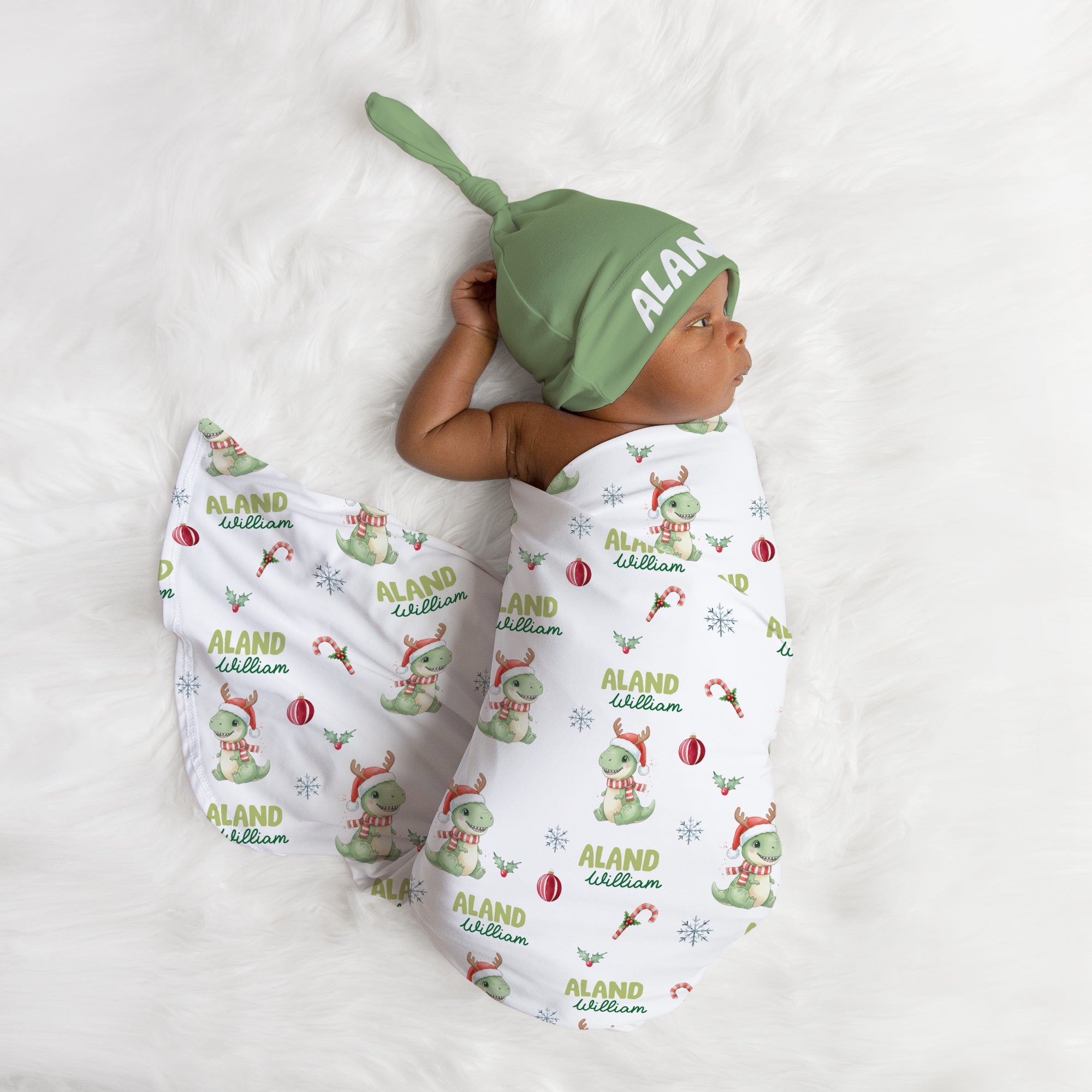 Personalized Swaddle in Dinosaur's Christmas