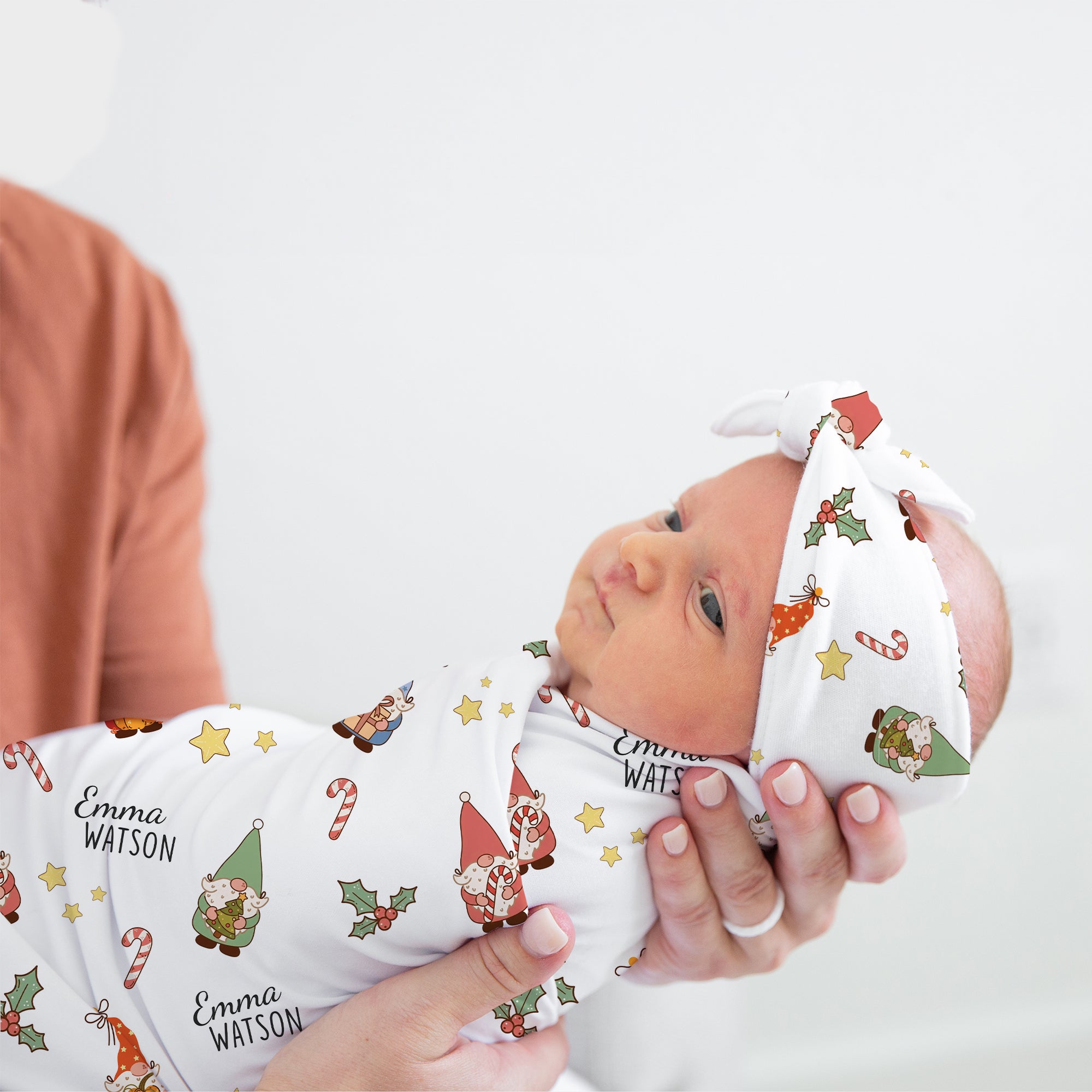 Personalized Knotted Headband in Christmas Gnomes