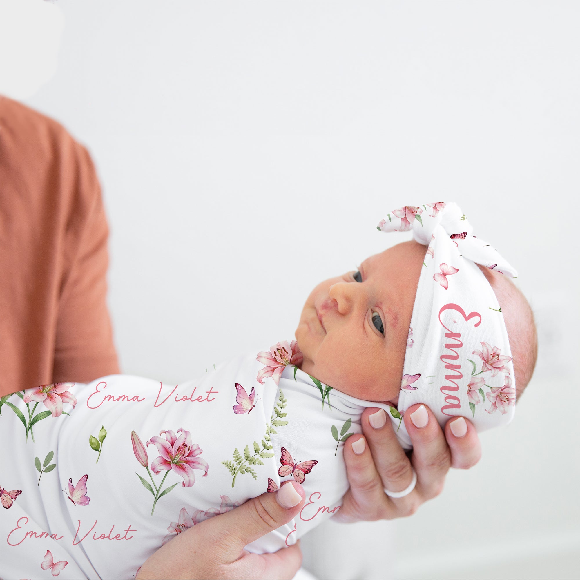 Personalized Knotted Headband in Pink Lilys
