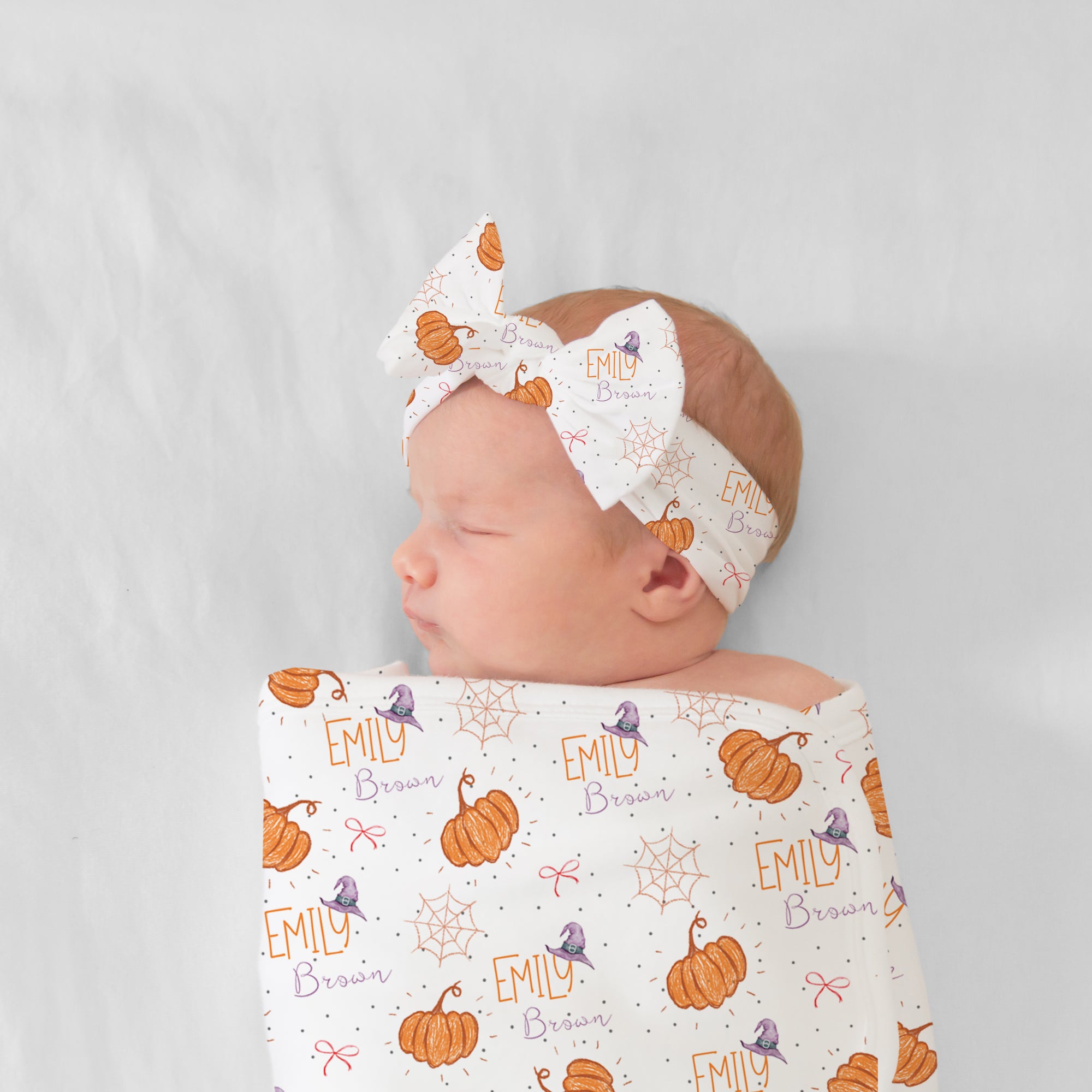 Personalized Bow Headband in Little Pumpkin