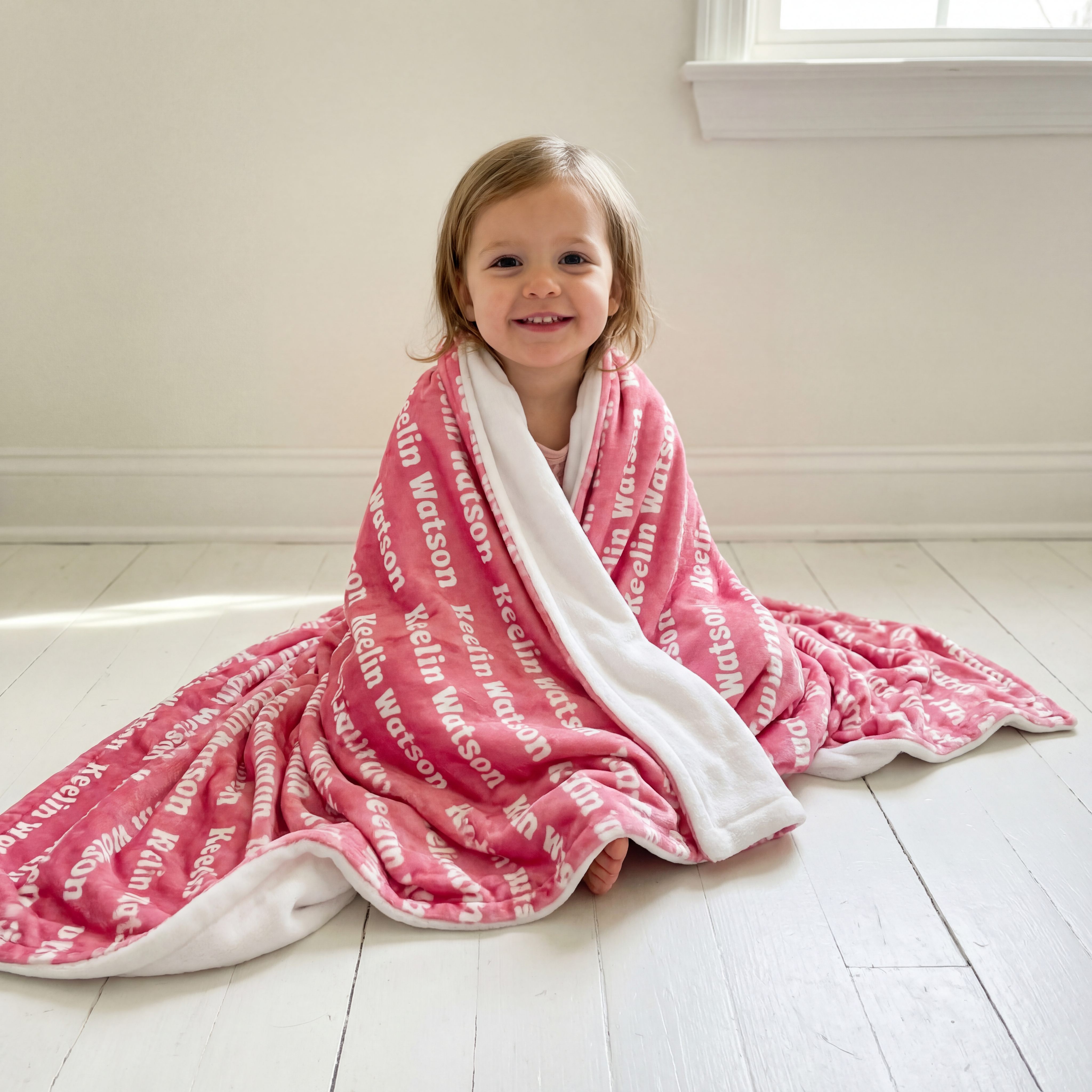 Personalized Minky Blanket Bubble Font in Peony