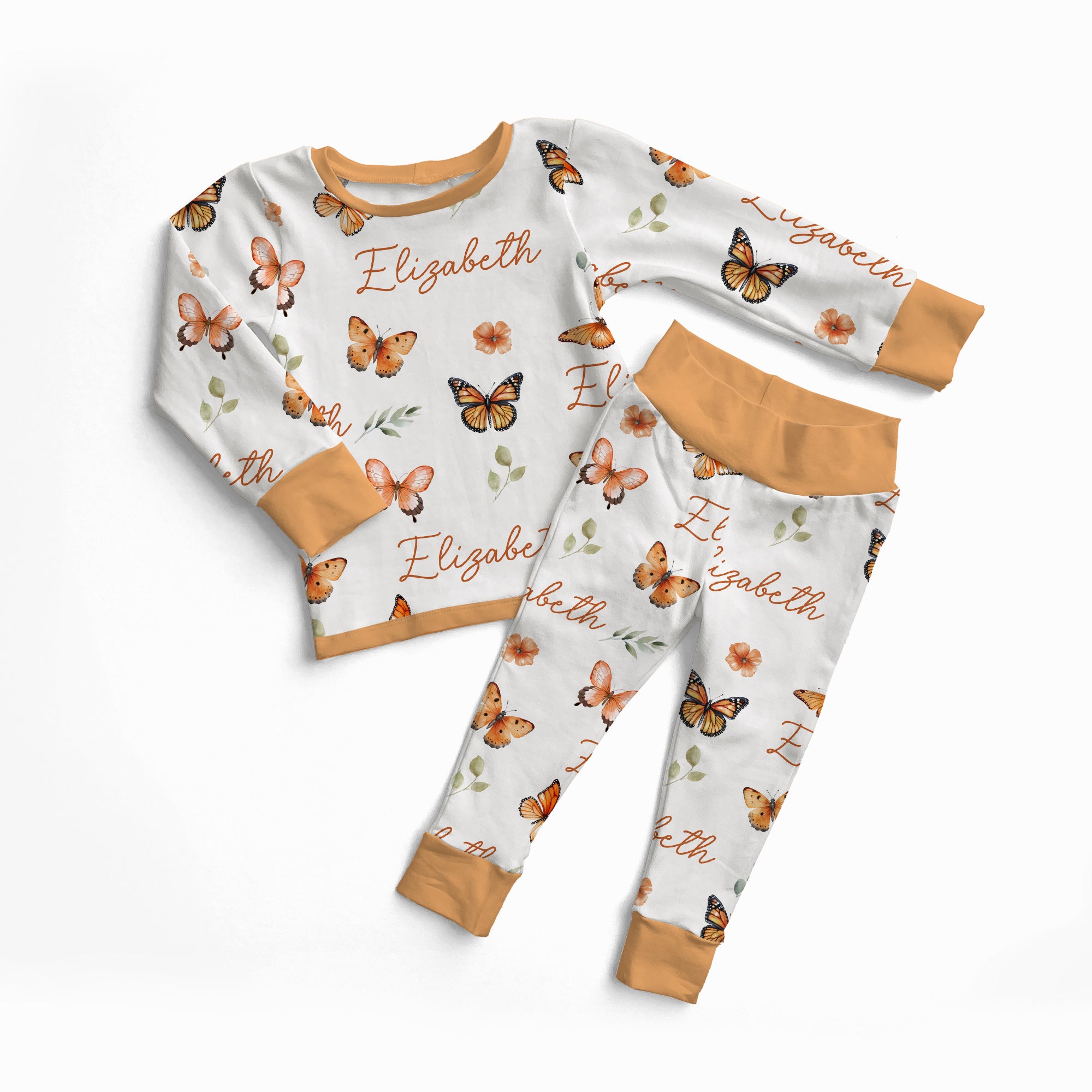Personalized Pajama Set in Orange Butterfly