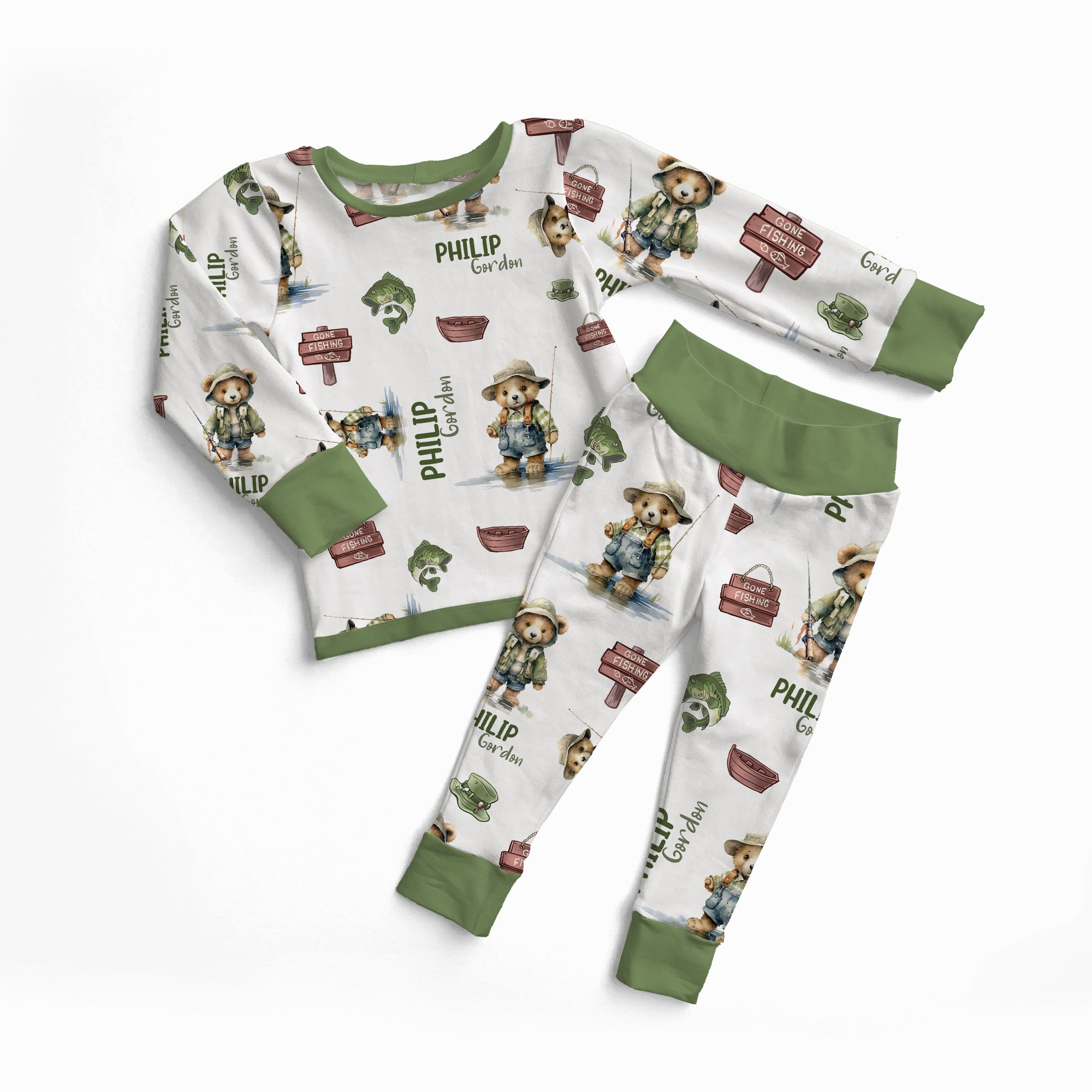 Personalized Pajama Set in Bear Fishing