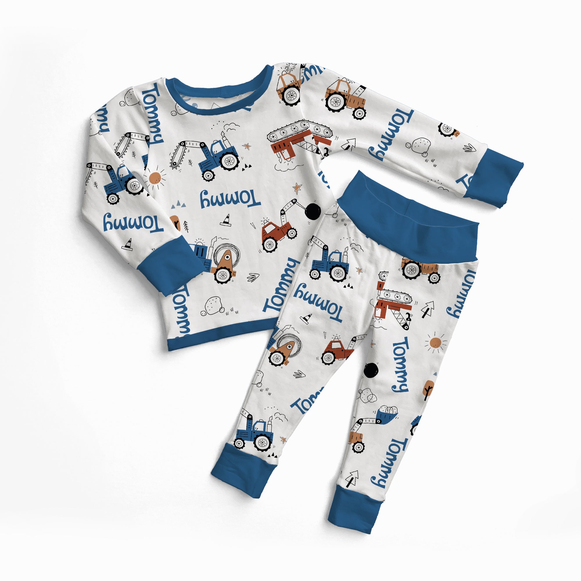 Personalized Pajama Set in Construction Vehicle