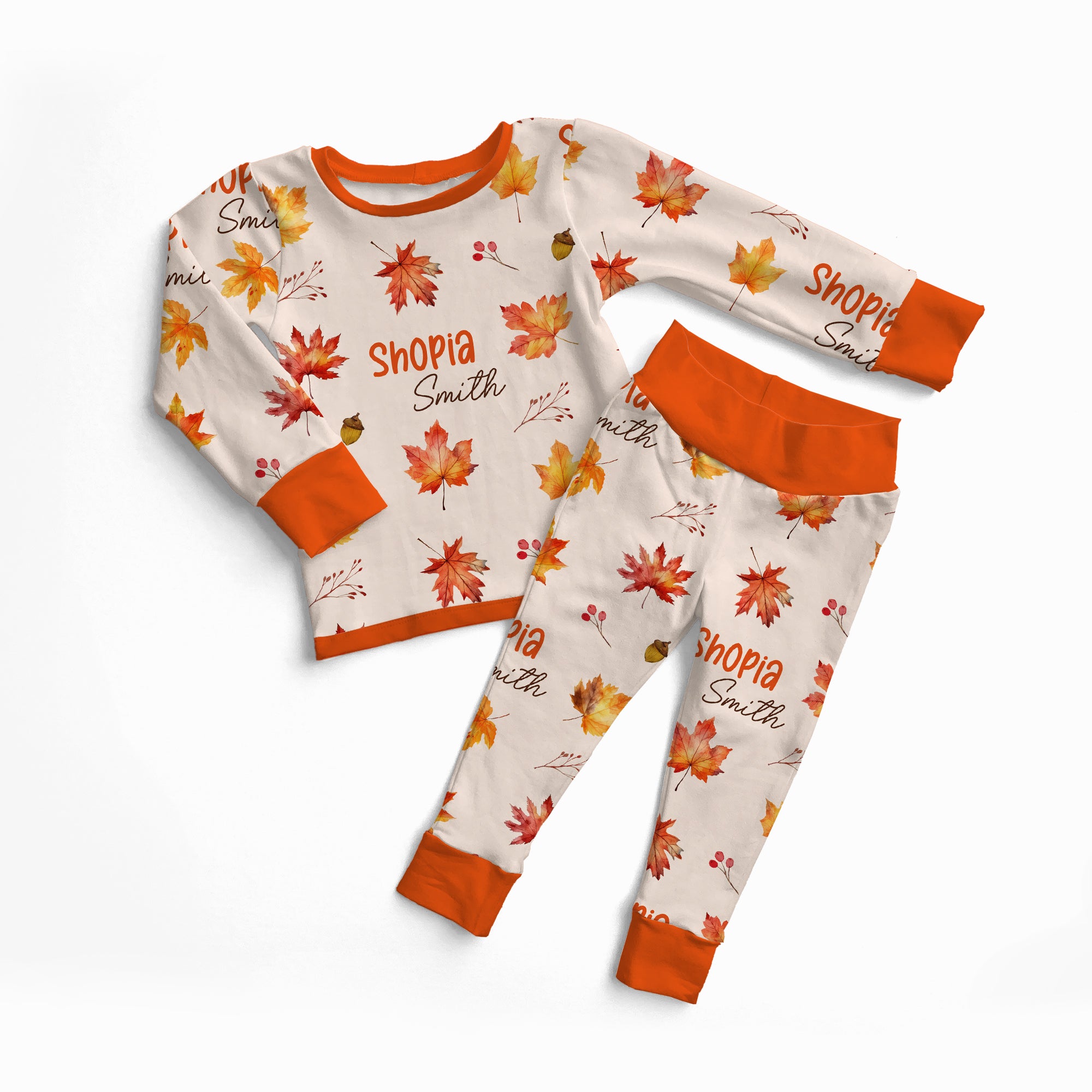 Personalized Pajama Set in Autumn Leaves