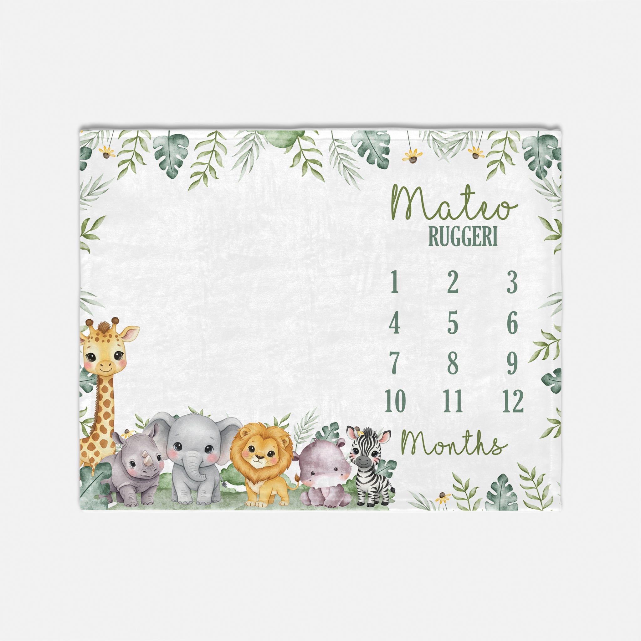 Safari Animal Milestone Personalized Minky Blanket