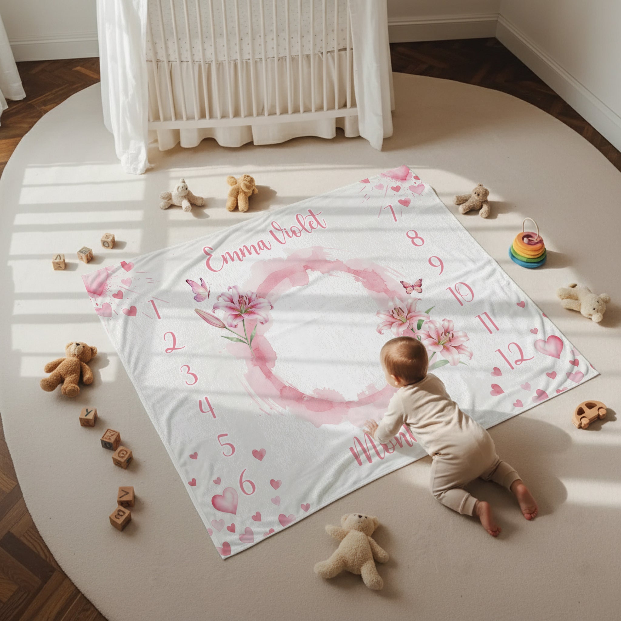 Personalized Milestone Blanket in Pink Lilys