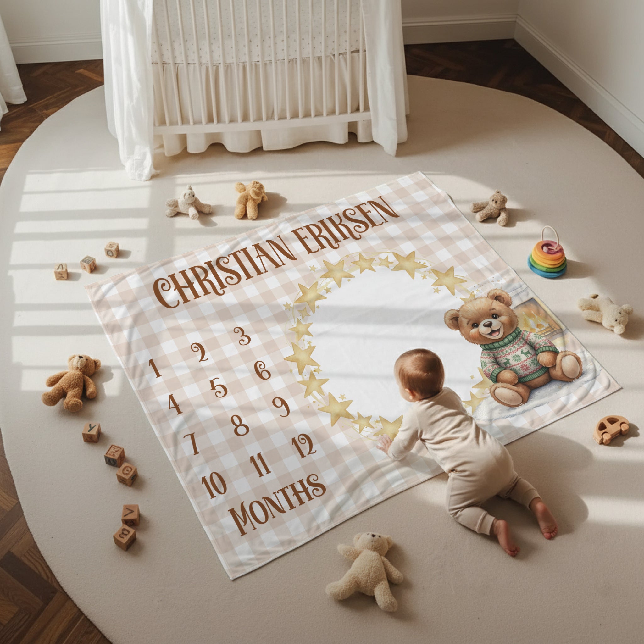 Personalized Milestone Blanket in Cozy Bear