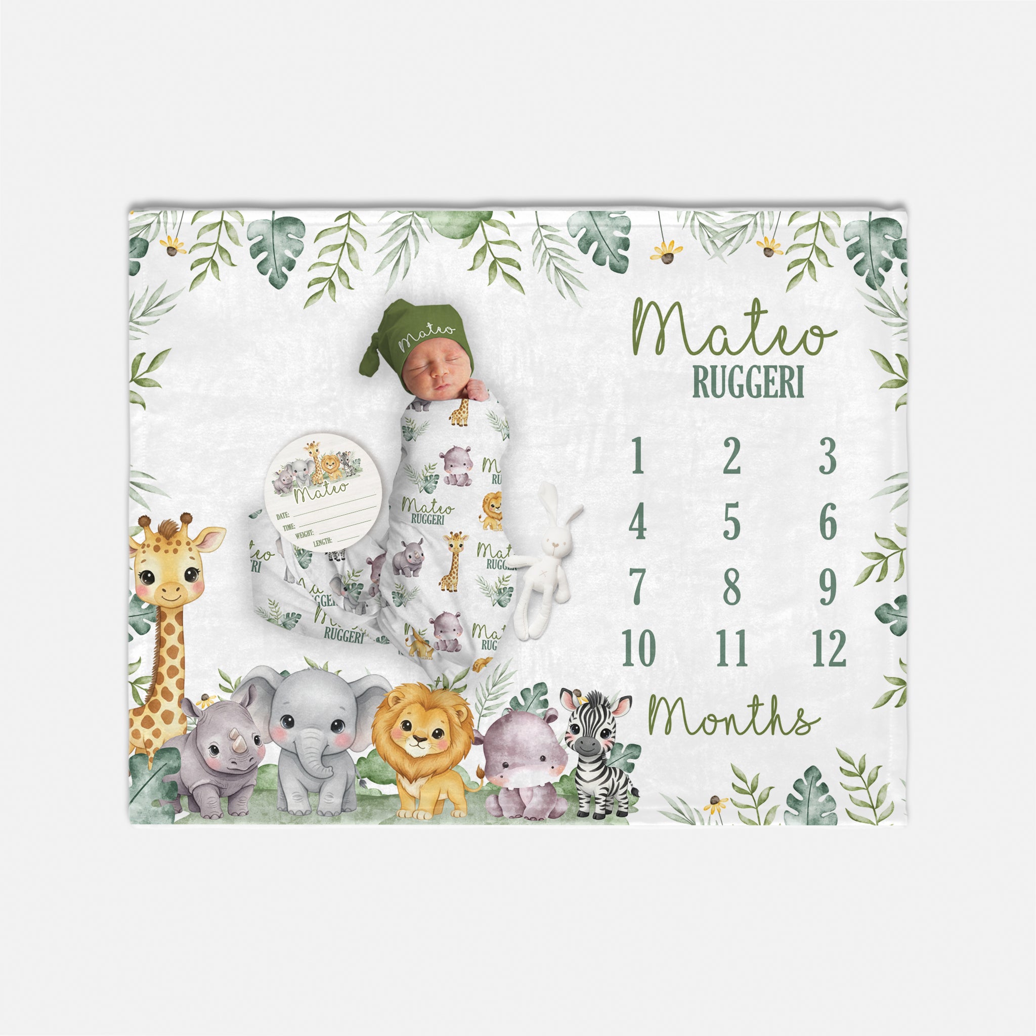 Personalized Milestone Blanket in Safari Animal