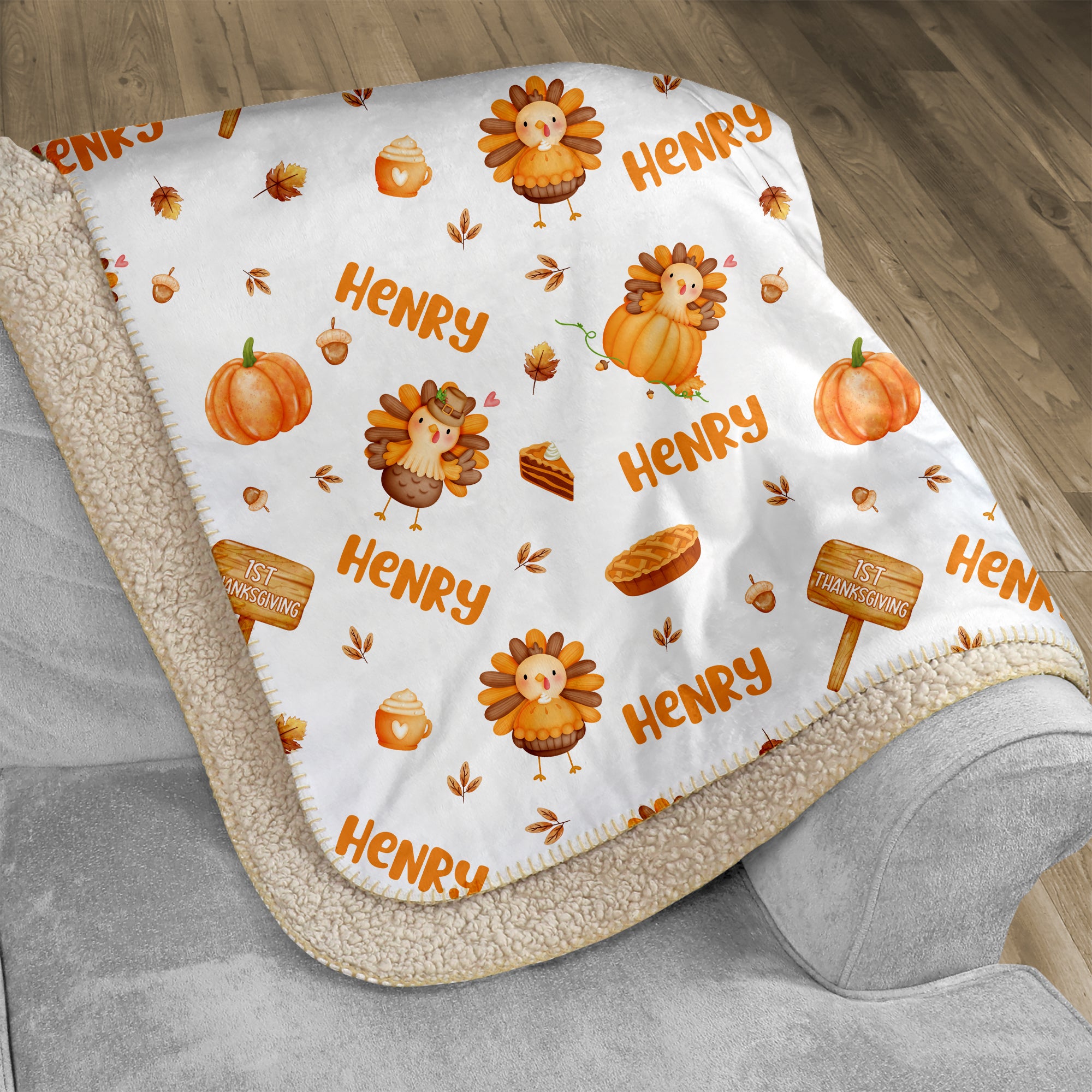 Babe's 1st Thanks Giving Personalized Sherpa Blanket
