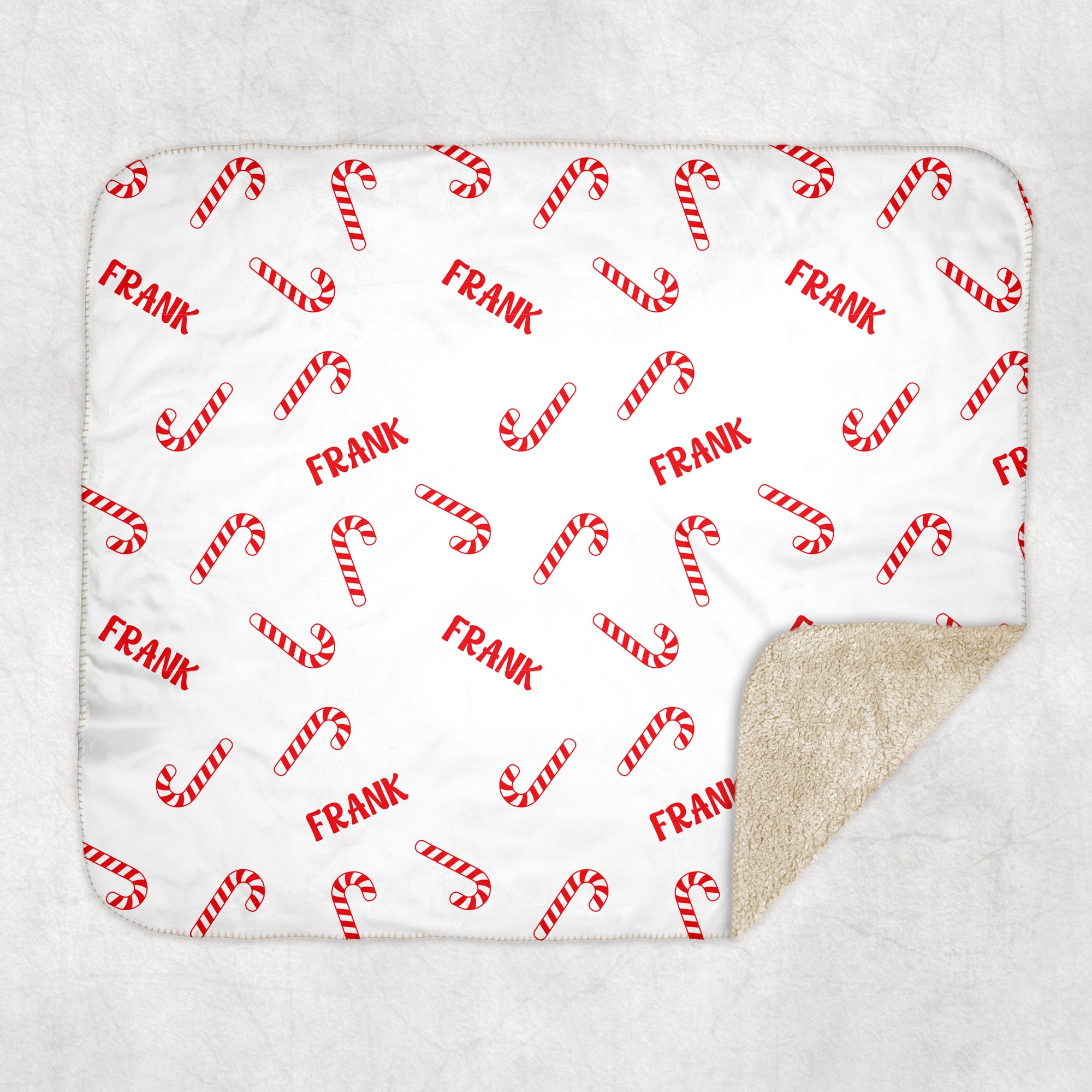 Candy Cane Personalized Sherpa Blanket