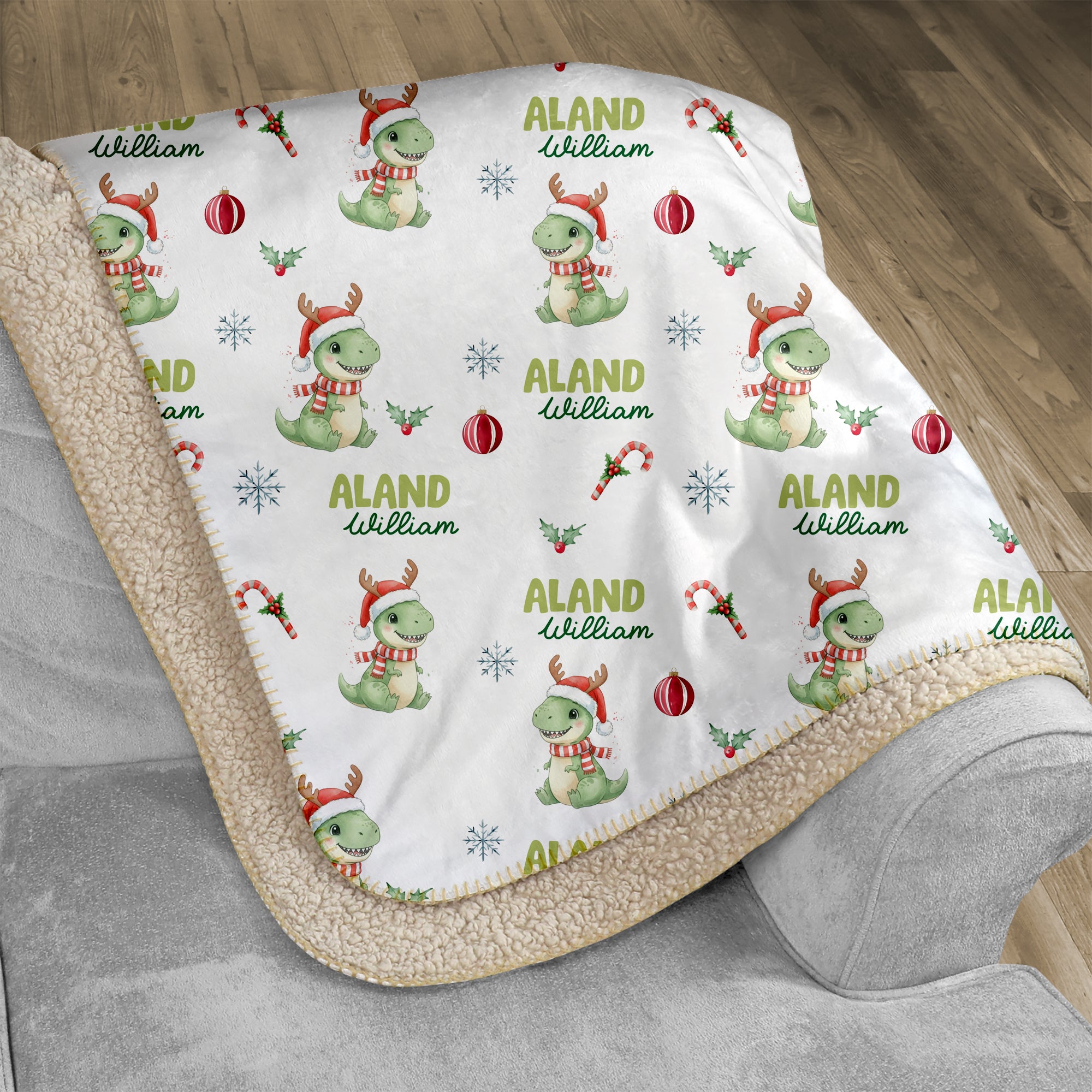 Personalized Blanket in Dinosaur's Christmas