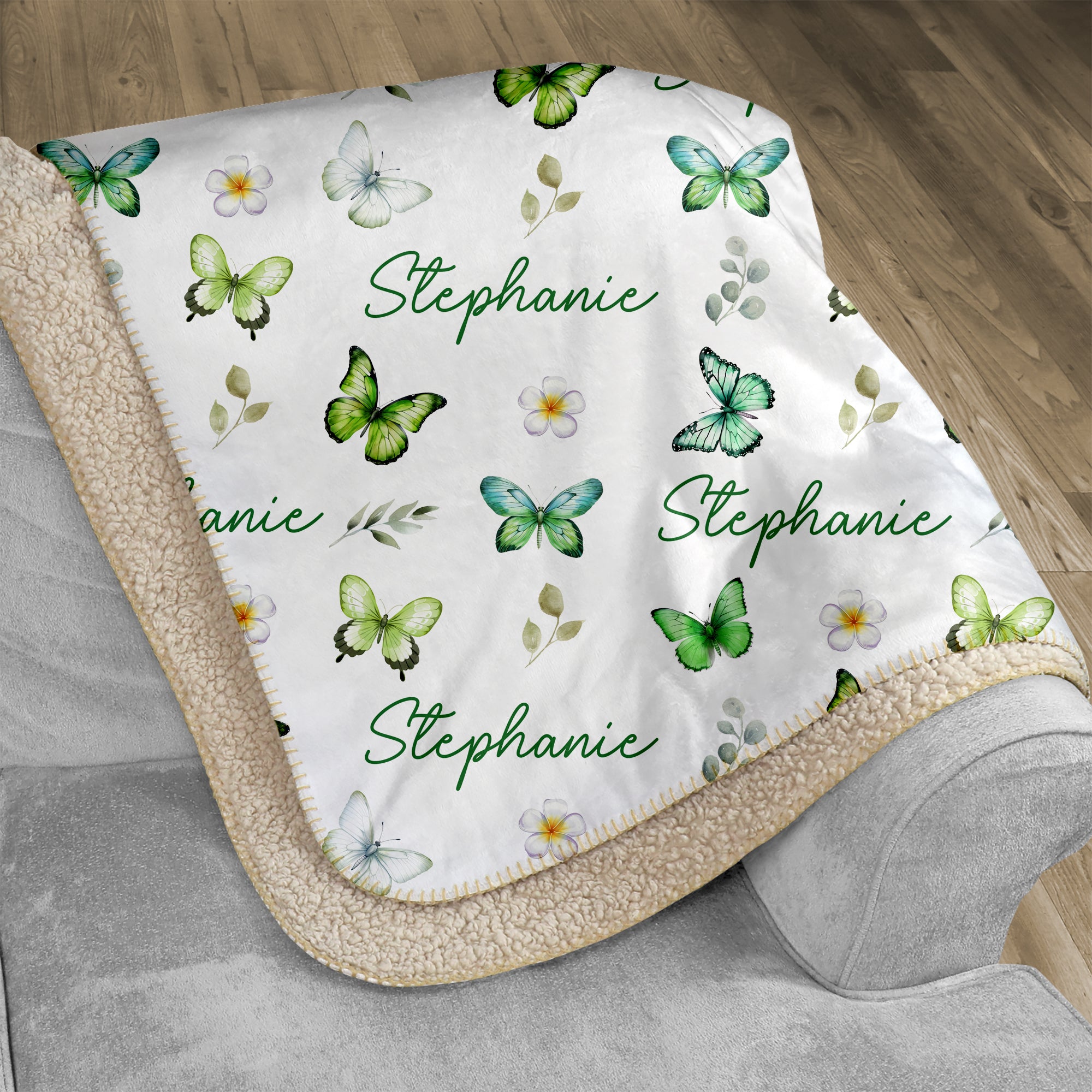 Personalized Blanket in Green Butterfly