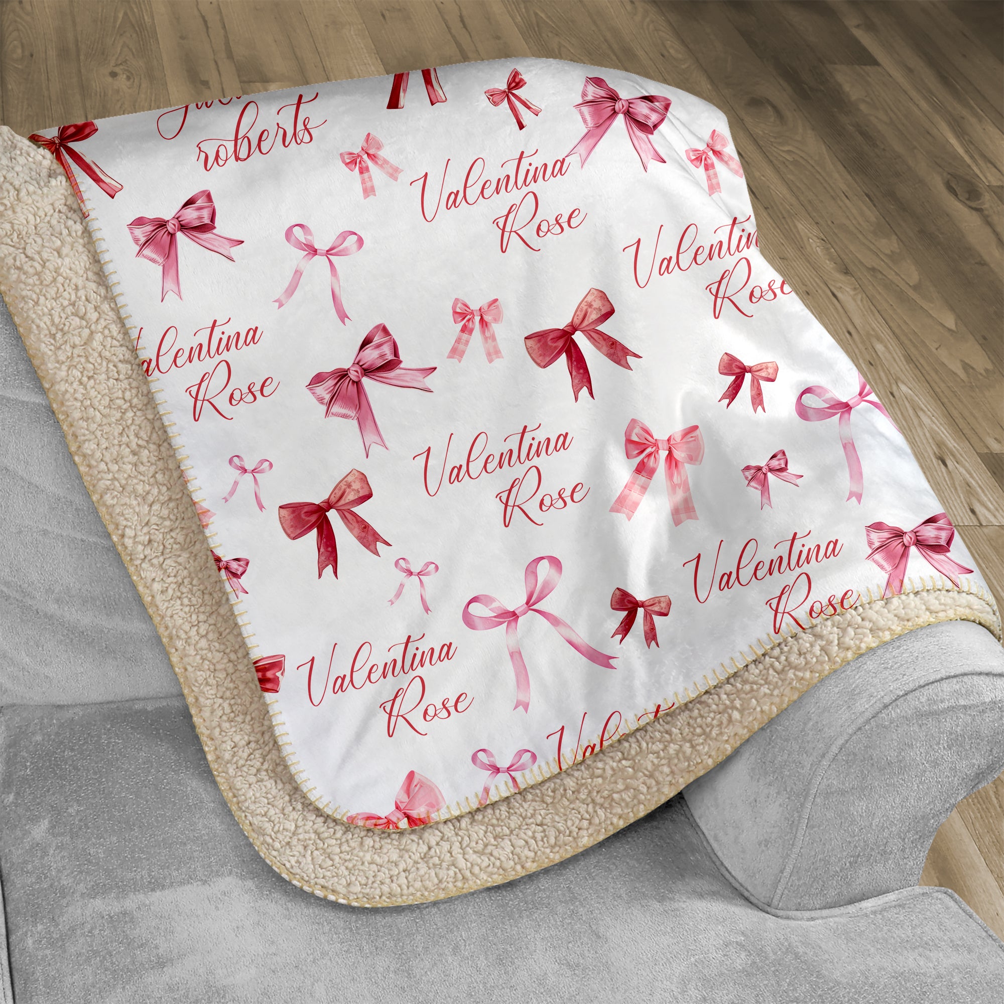 Personalized Blanket in White Coquette Bow