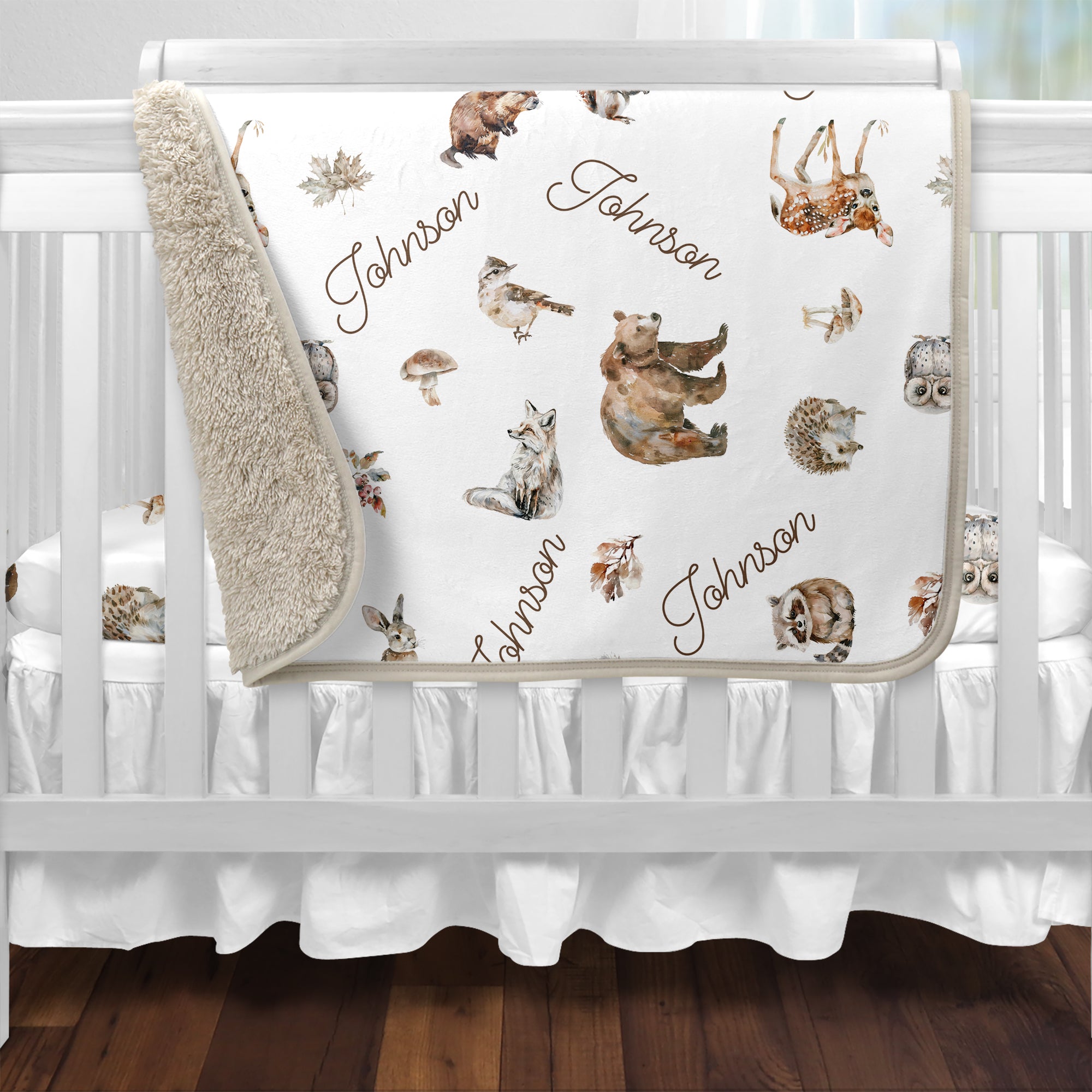 Personalized Blanket in Woodland Animals