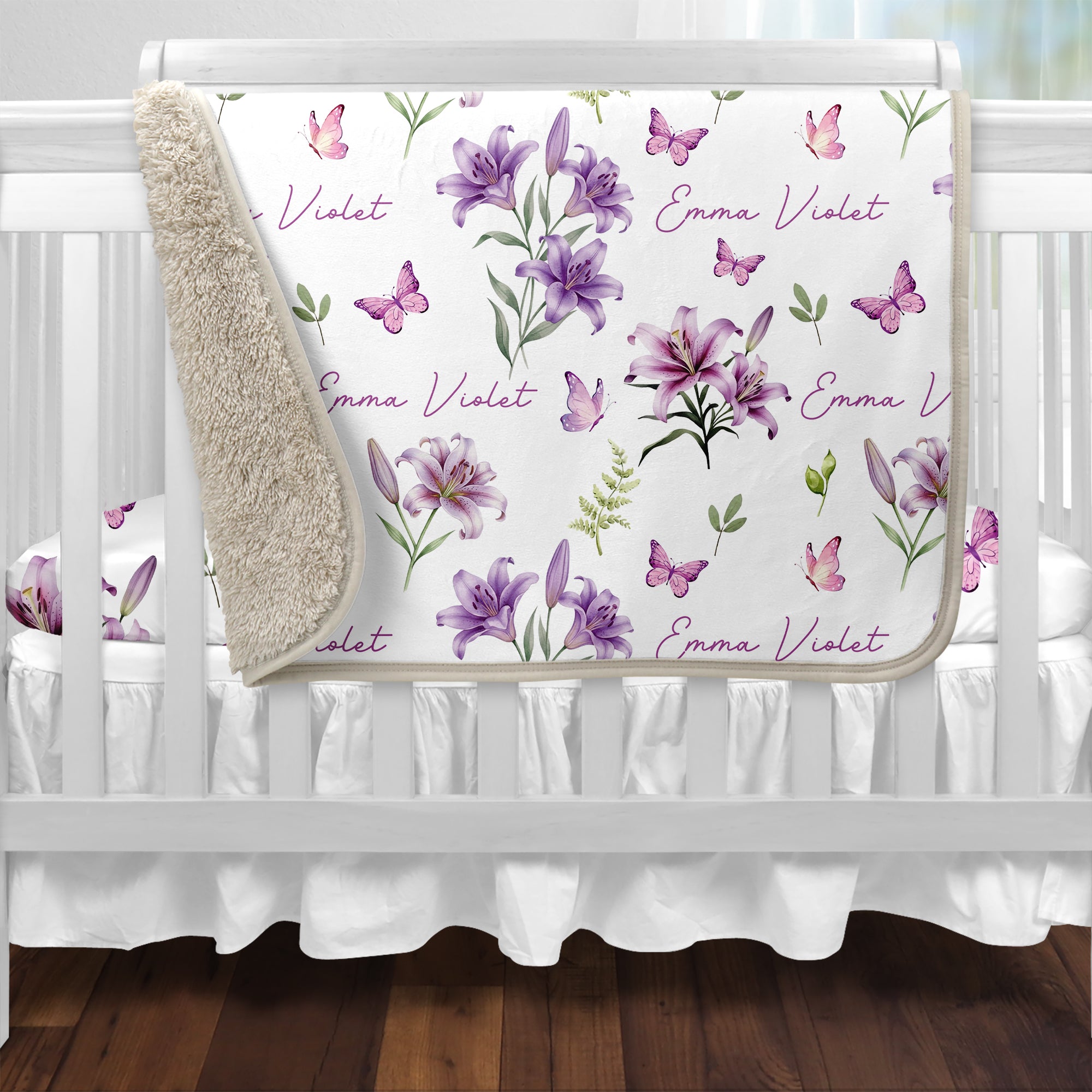 Personalized Blanket in Purple Lilys
