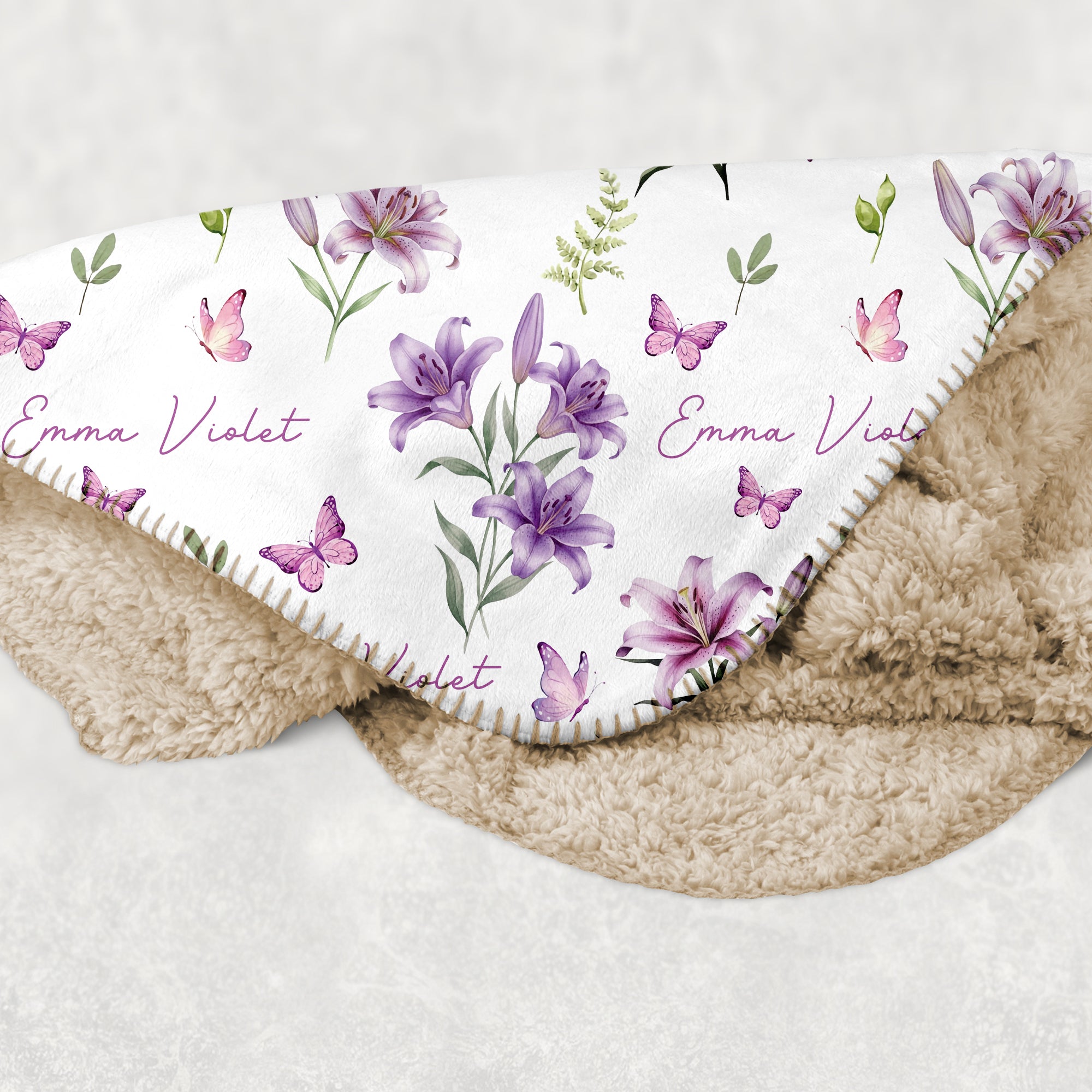 Personalized Blanket in Purple Lilys